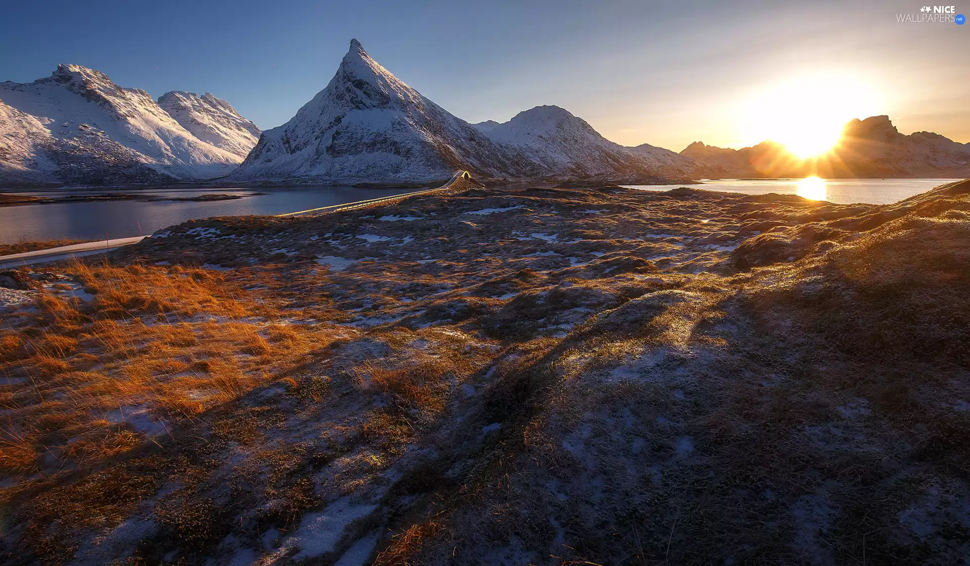 Norway, Sunrise, Mountains, Lofoten