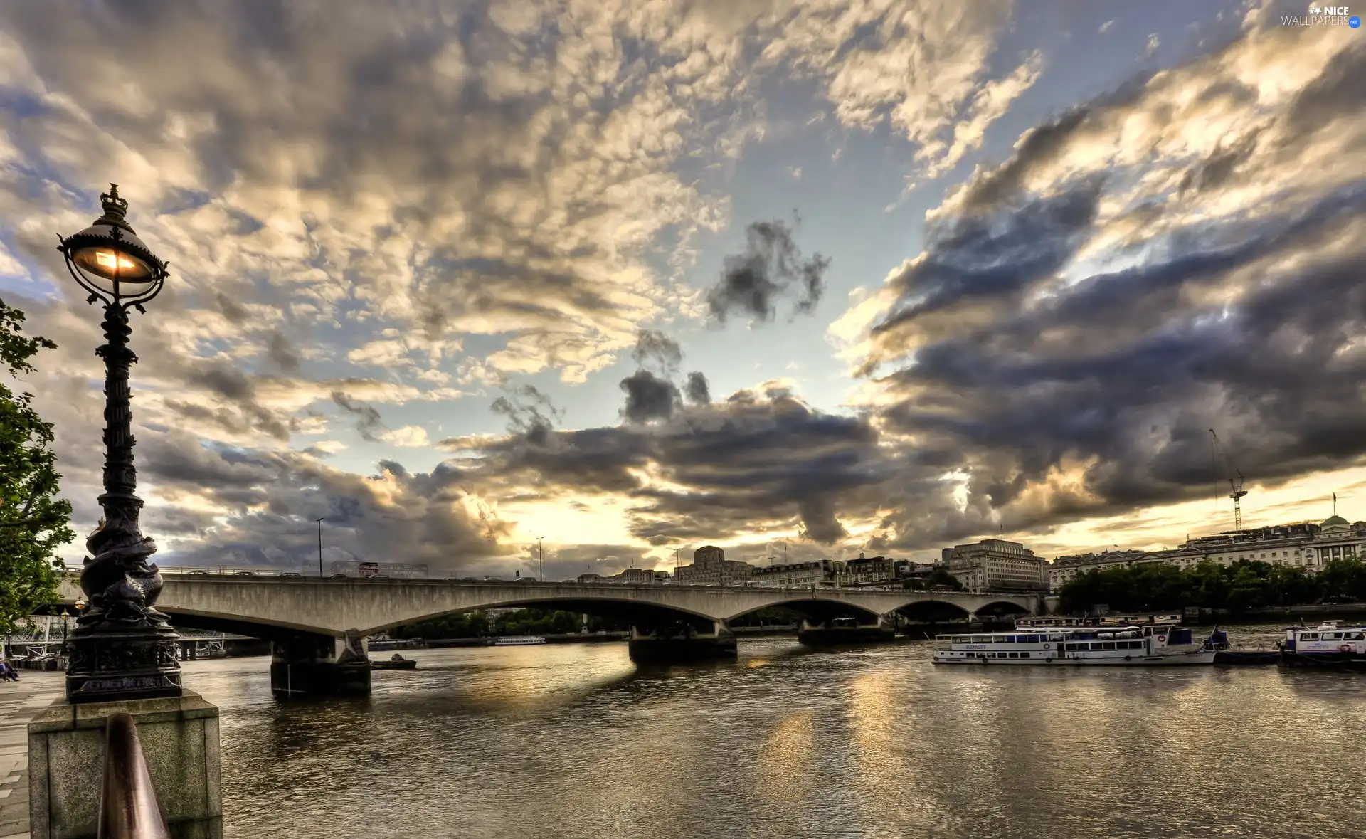 bridge, clouds, London, River