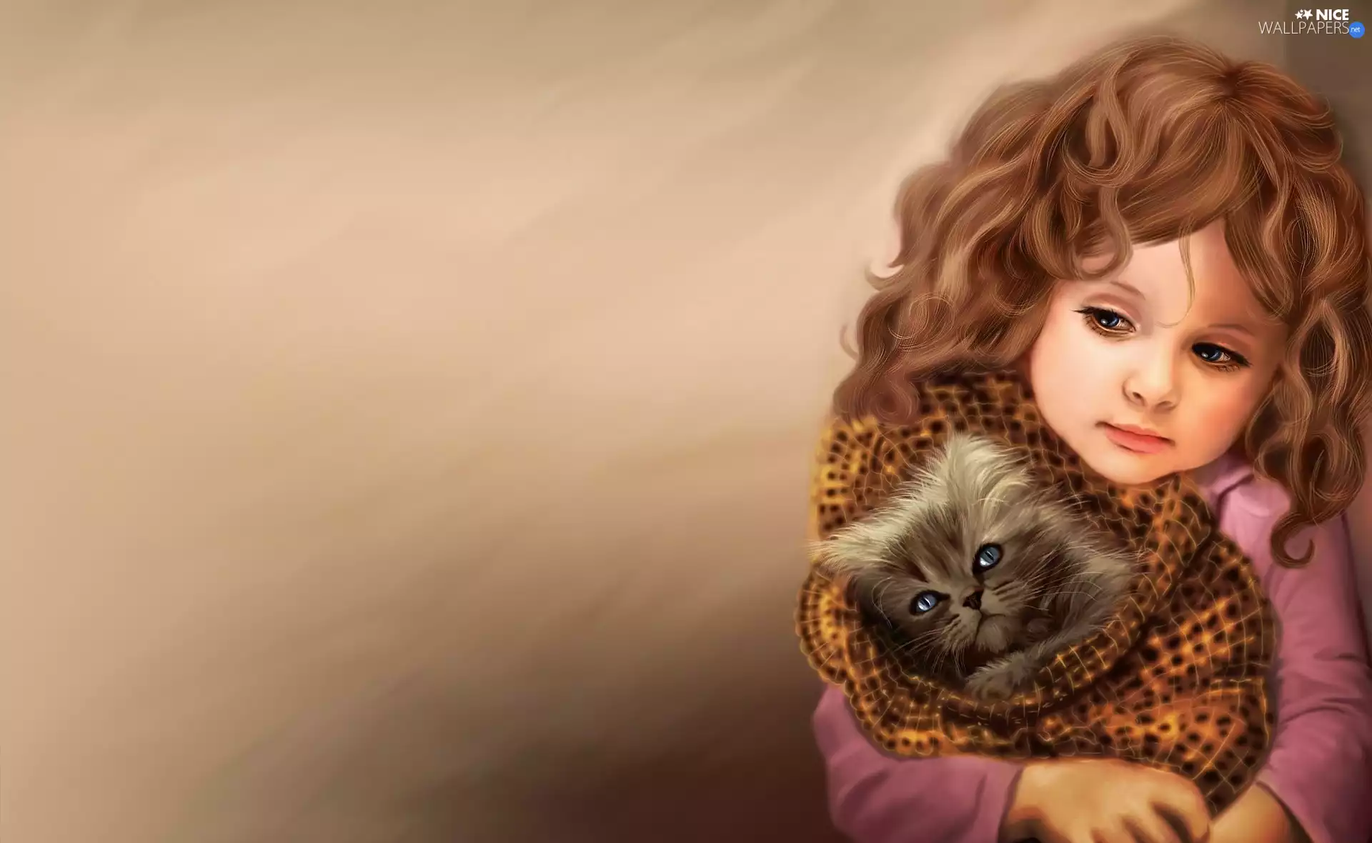 girl, Hair, kitten, Longs