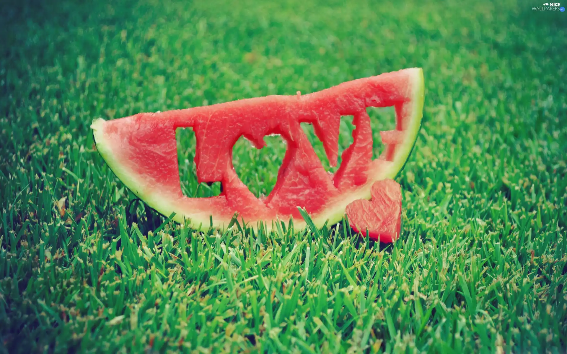 LOVE, watermelon, grass