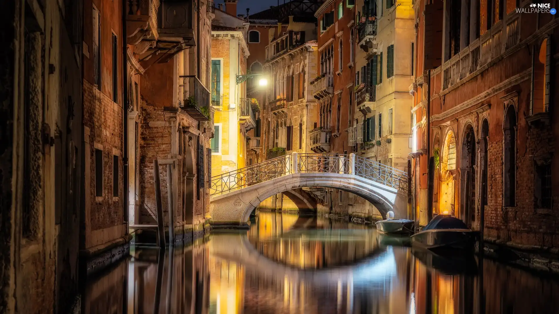 boats, Italy, bridge, Houses, sun, Night, luminosity, canal, Venice, flash, ligh