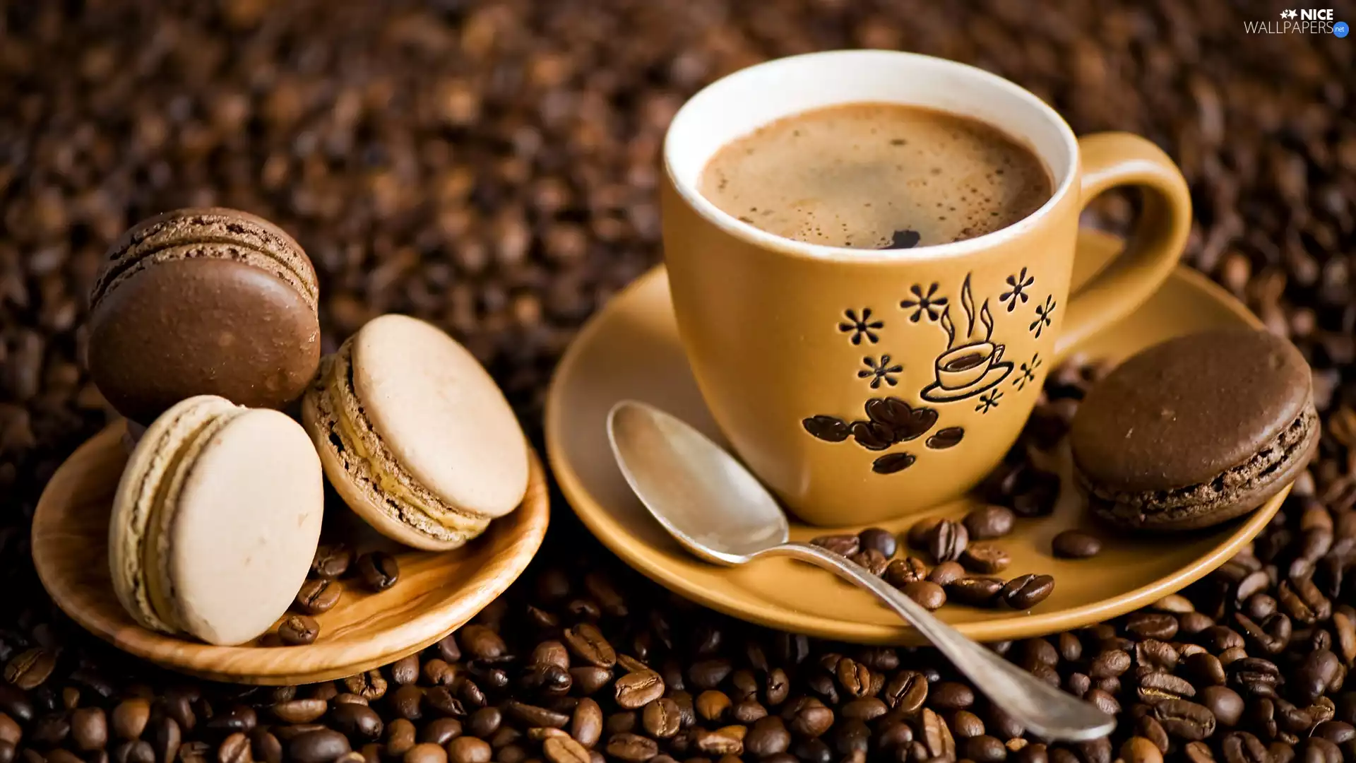 cup, coffee, Cookies, Macaroons, plate, grains