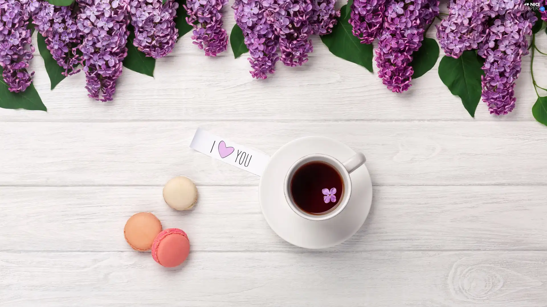 Macaroons, coffee, text, Cookies, without, card, I love you