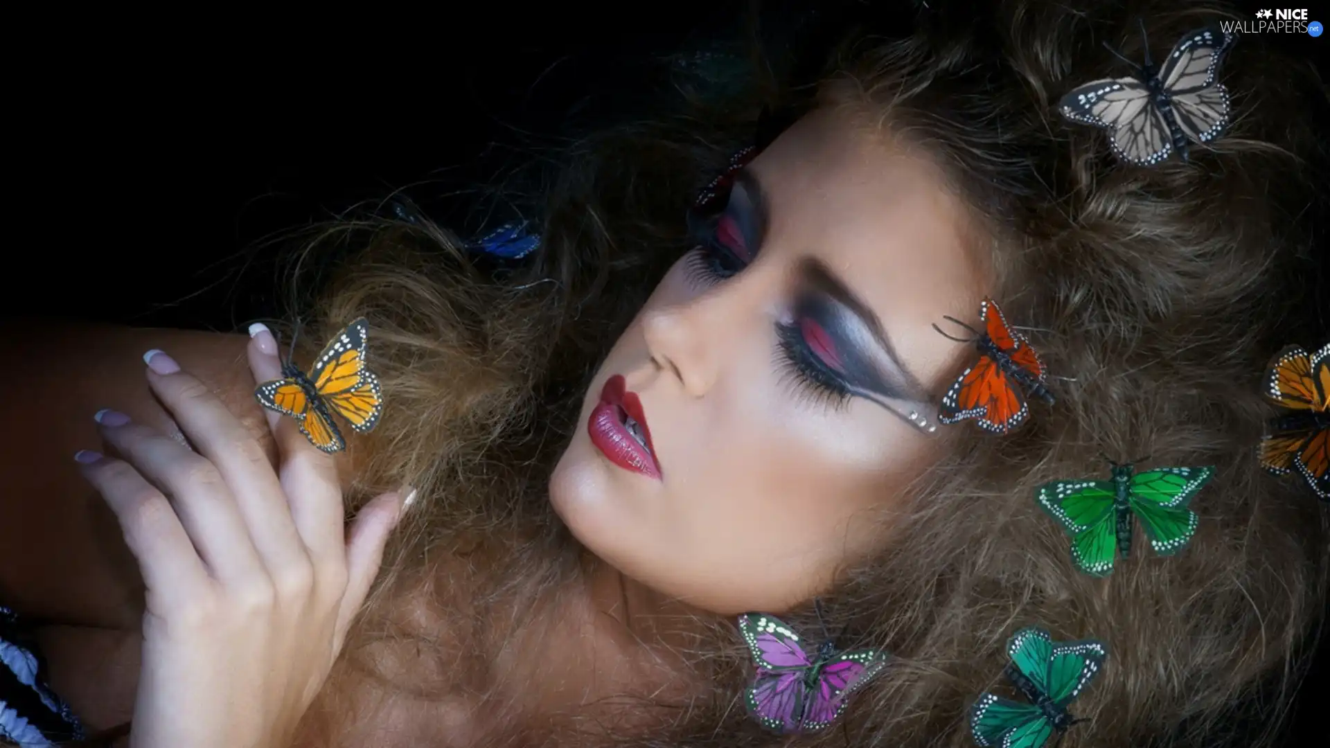 butterflies, Women, make-up