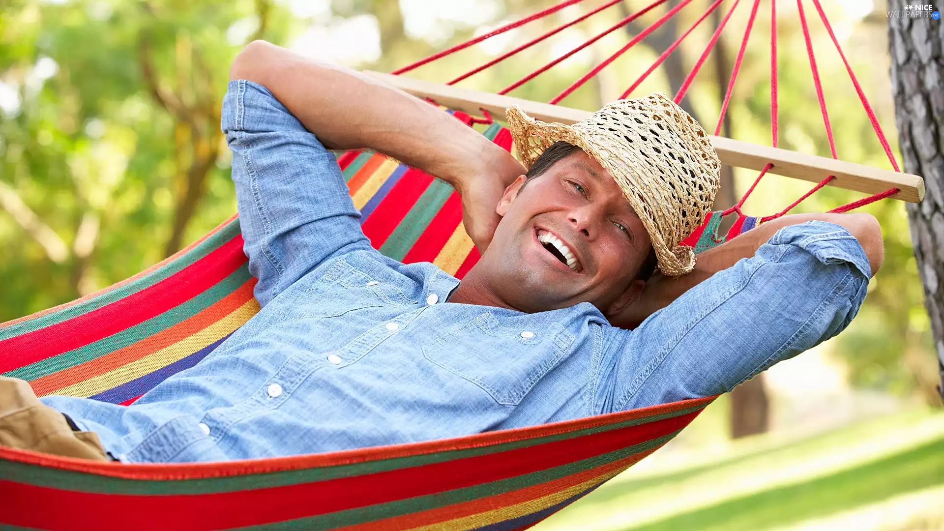 Hammock, resting, a man, Hat, smiling