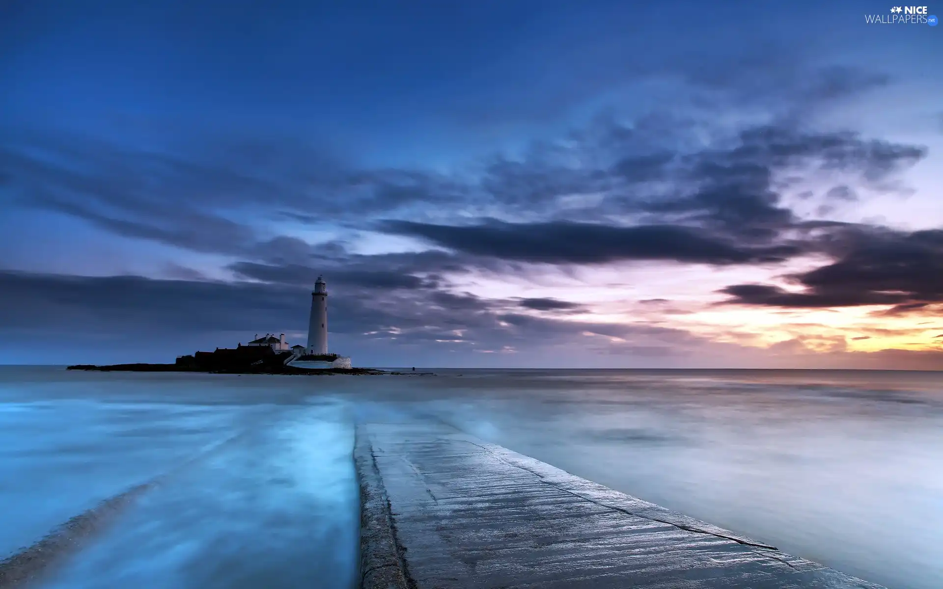 sea, west, maritime, pier, Lighthouse, sun