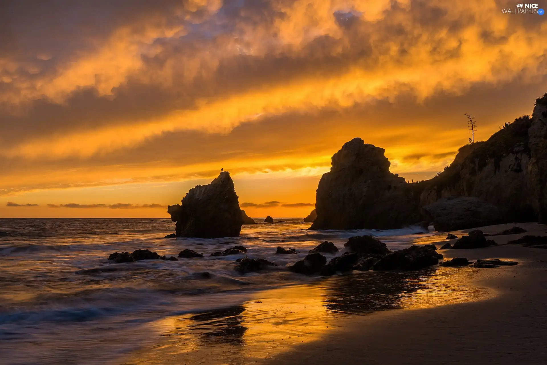 Beaches, sea, El Matador, California, Great Sunsets, rocks