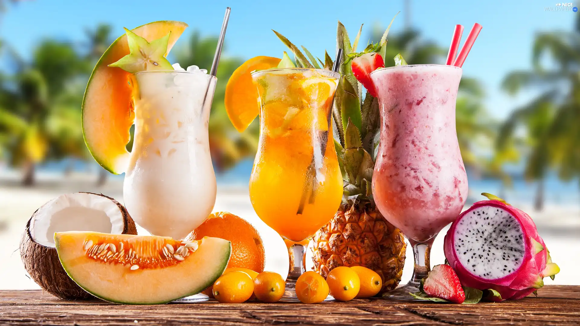 fruit, pitaya, melon, cocktails