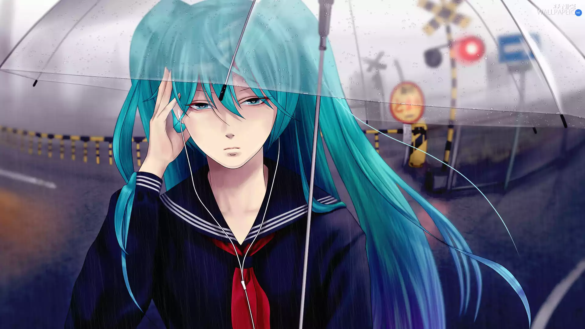 way, railway, Hatsune Miku, Umbrella, Vocaloid