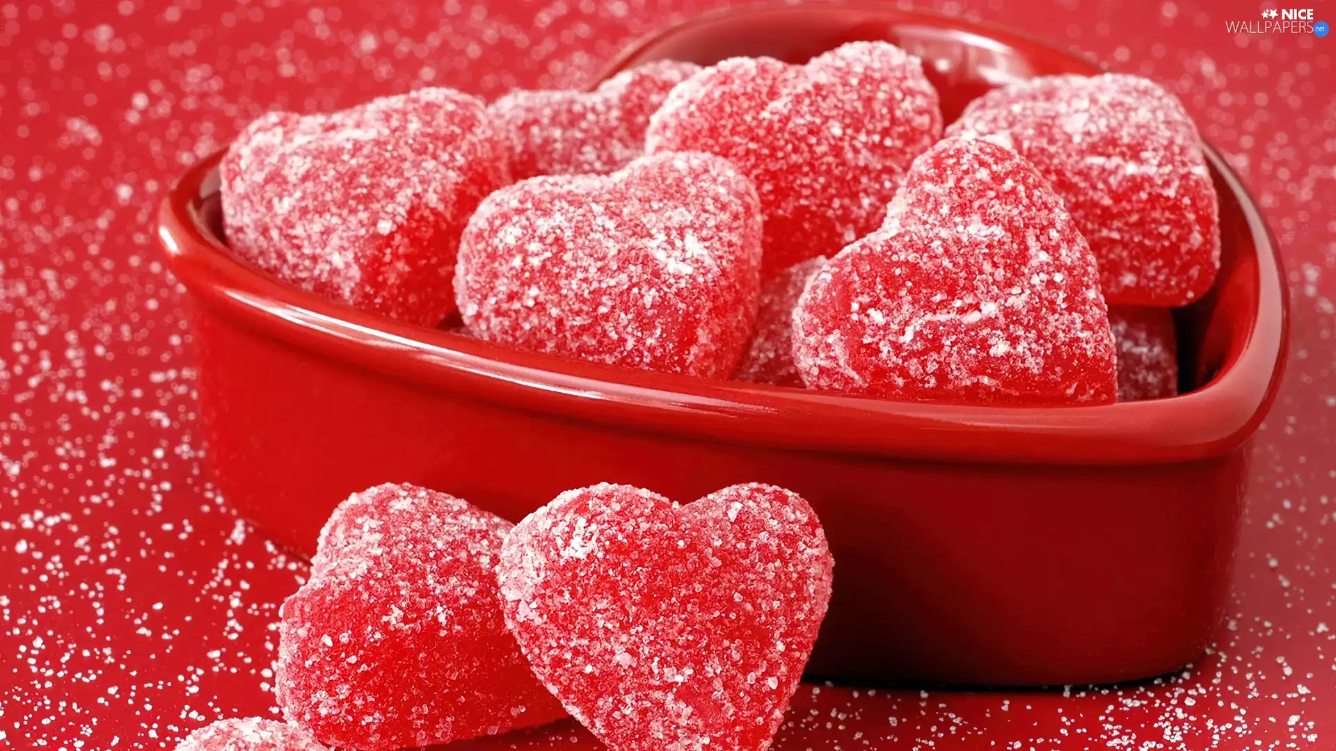 bowl, mini cups, hearts, full