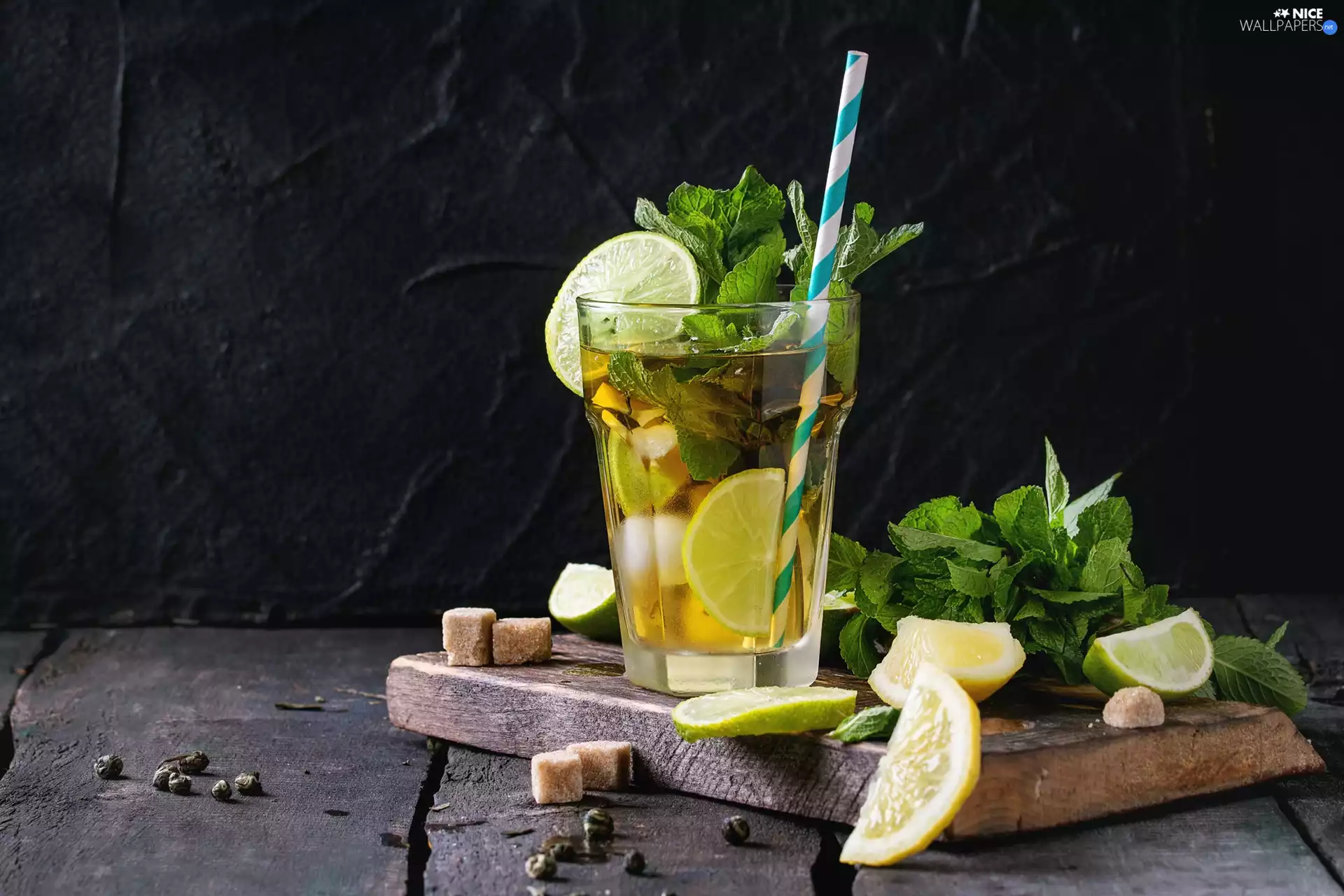 mint, drink, lemons