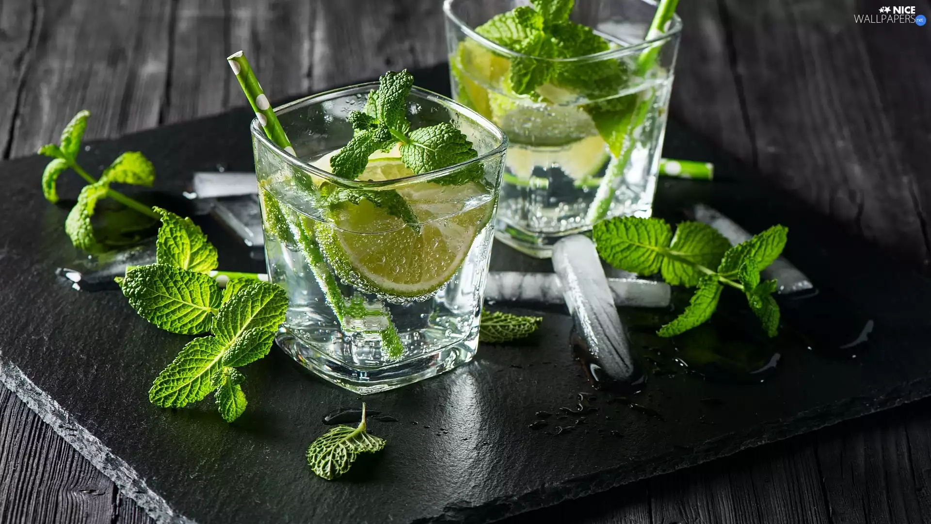 Glass, drinks, Icecream, mint, lime, Mojito