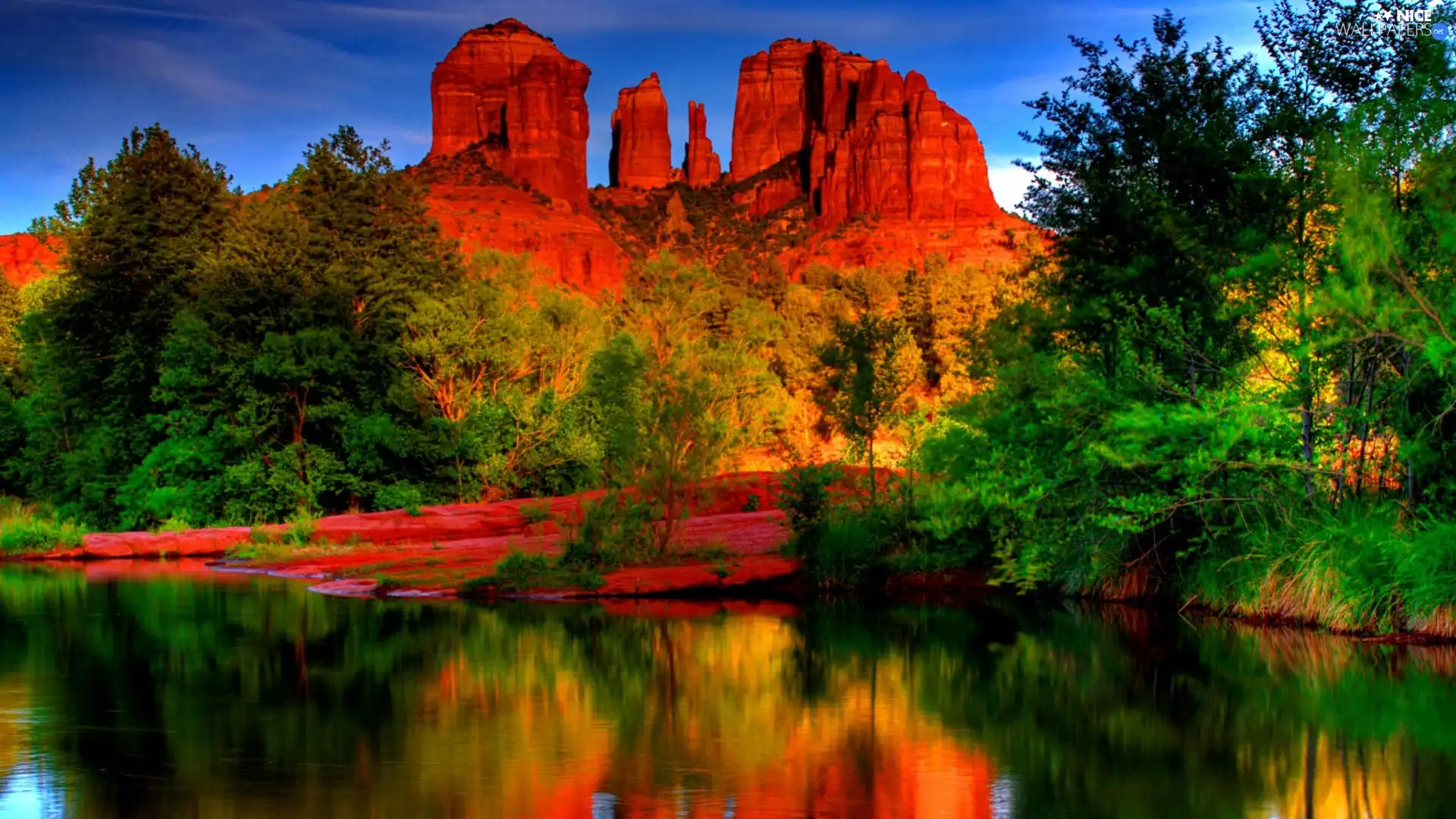 rocks, reflection, Mirror, lake