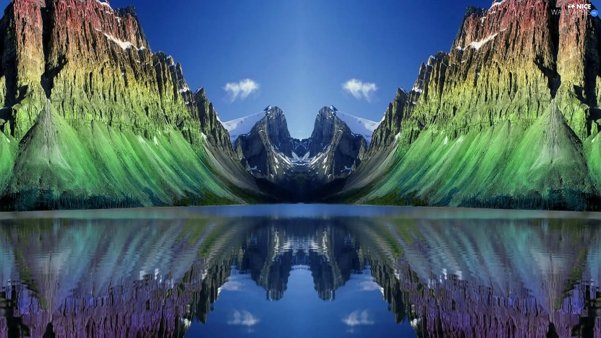 Mirror, symmetry, lake, reflection, rocks