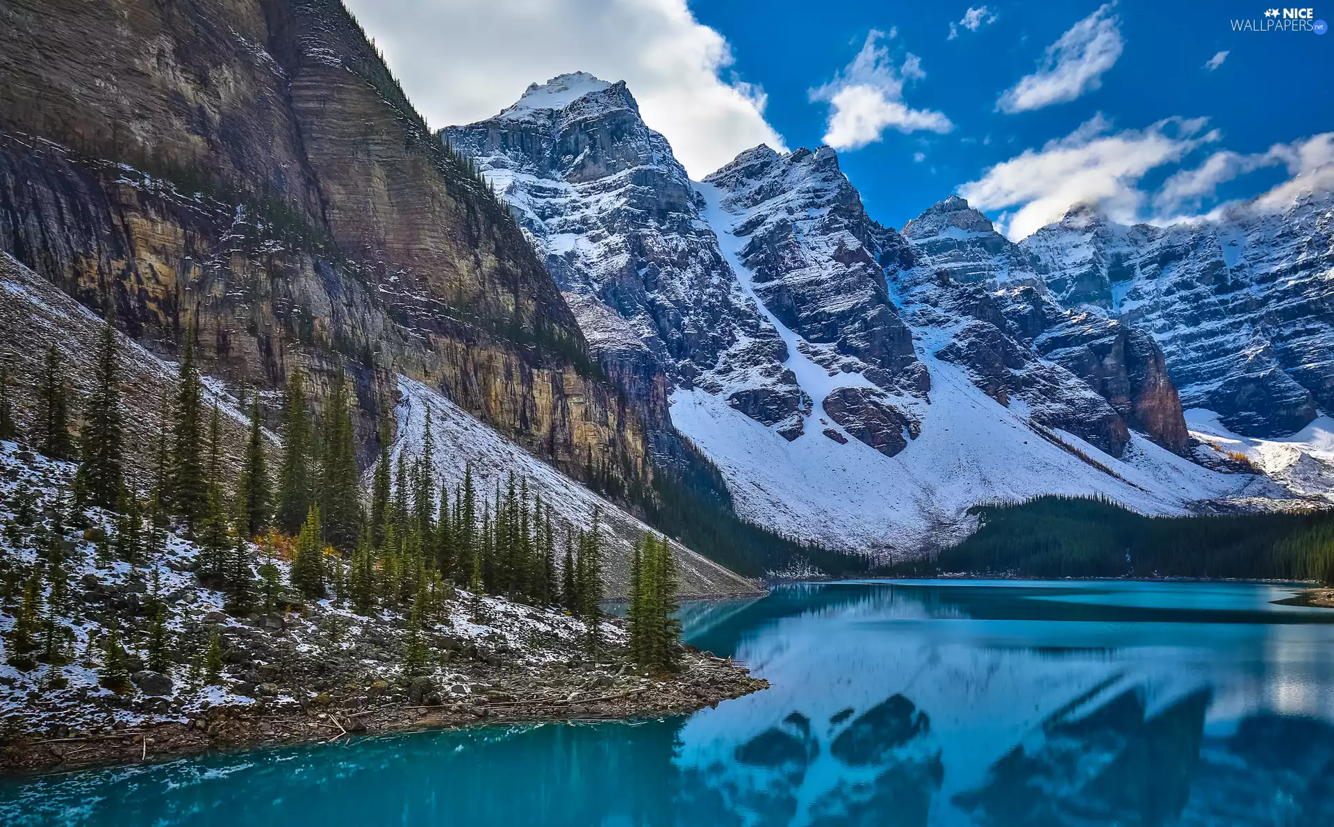 Alberta, Canada, Banff National Park, Lake Moraine, Mountains, clouds, trees, viewes, Valley of the Ten Peaks