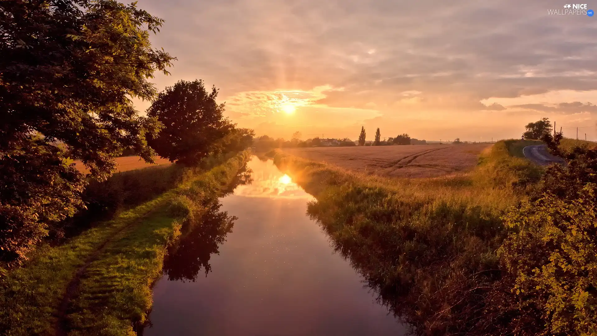 brook, sun, morning, rays