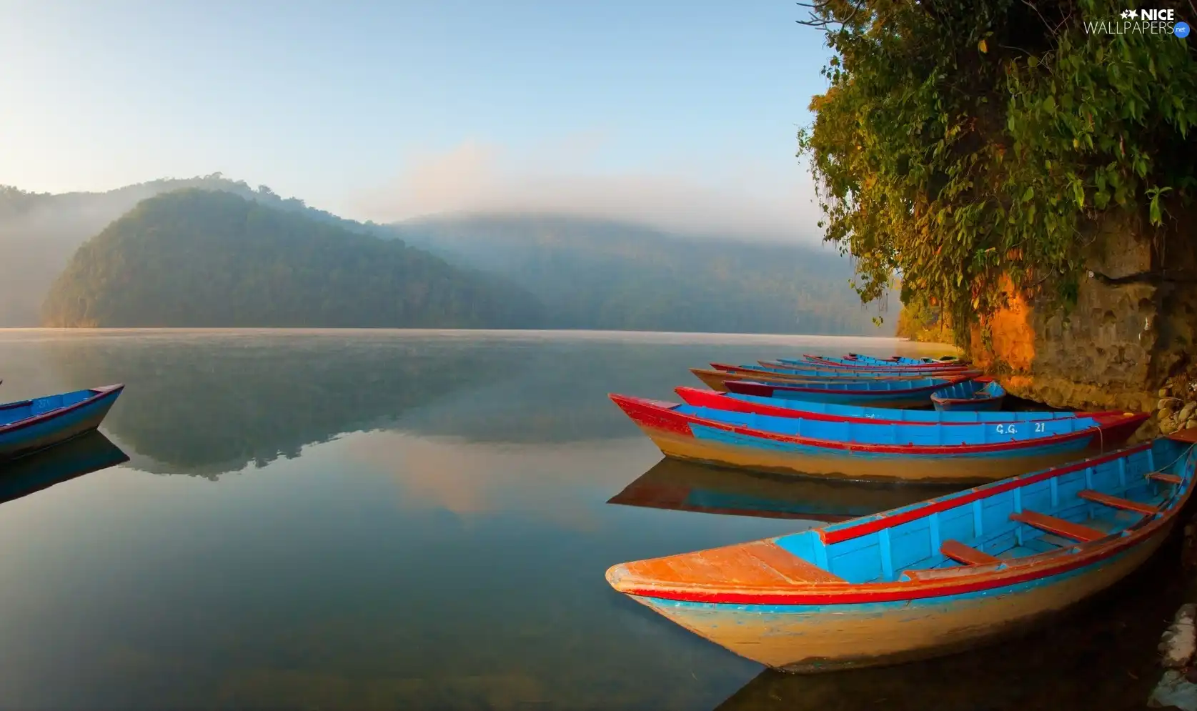 Pokhara, lake, morning, Nepal, Boats, Phewa