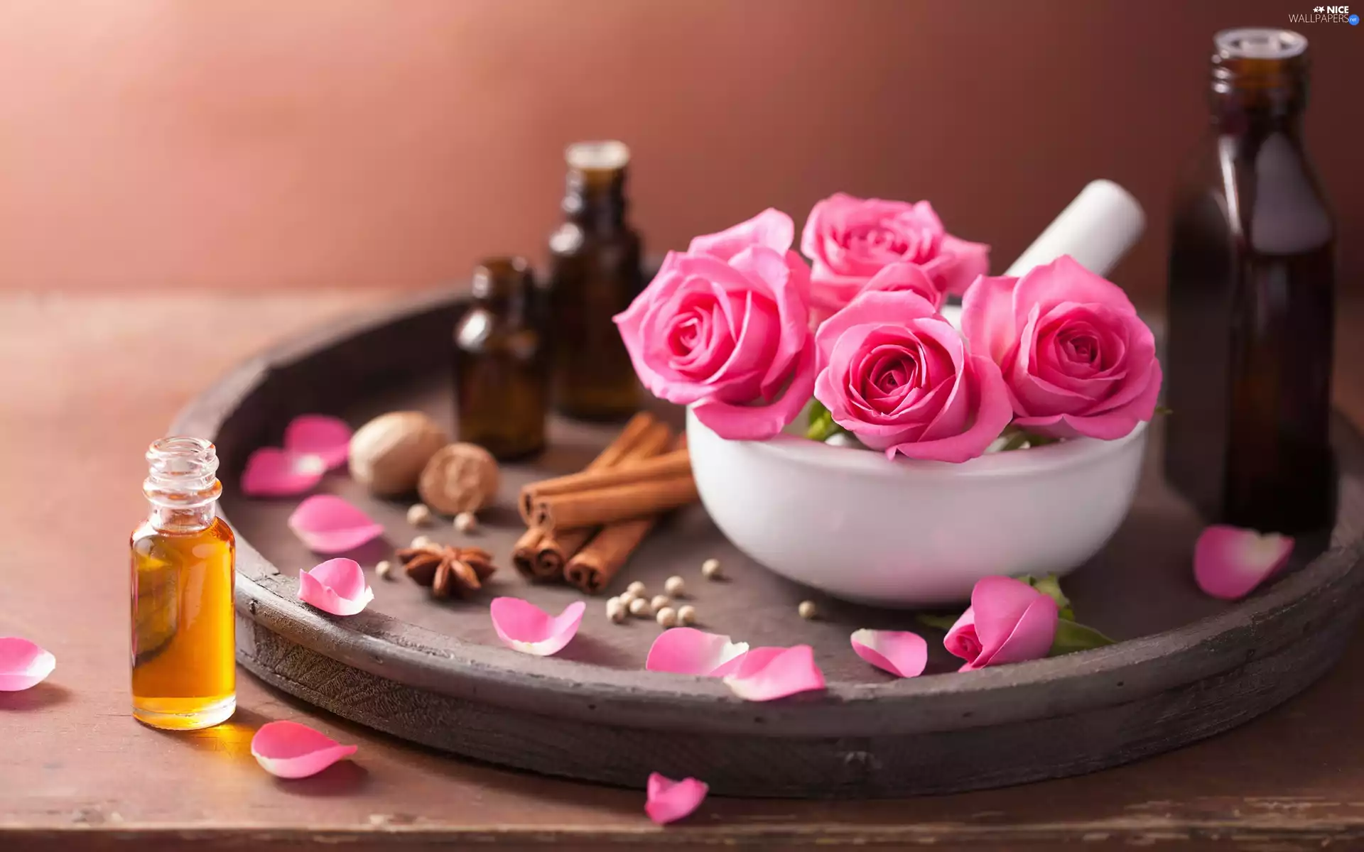 roses, Spa, bowl, mortar, flakes, Attar