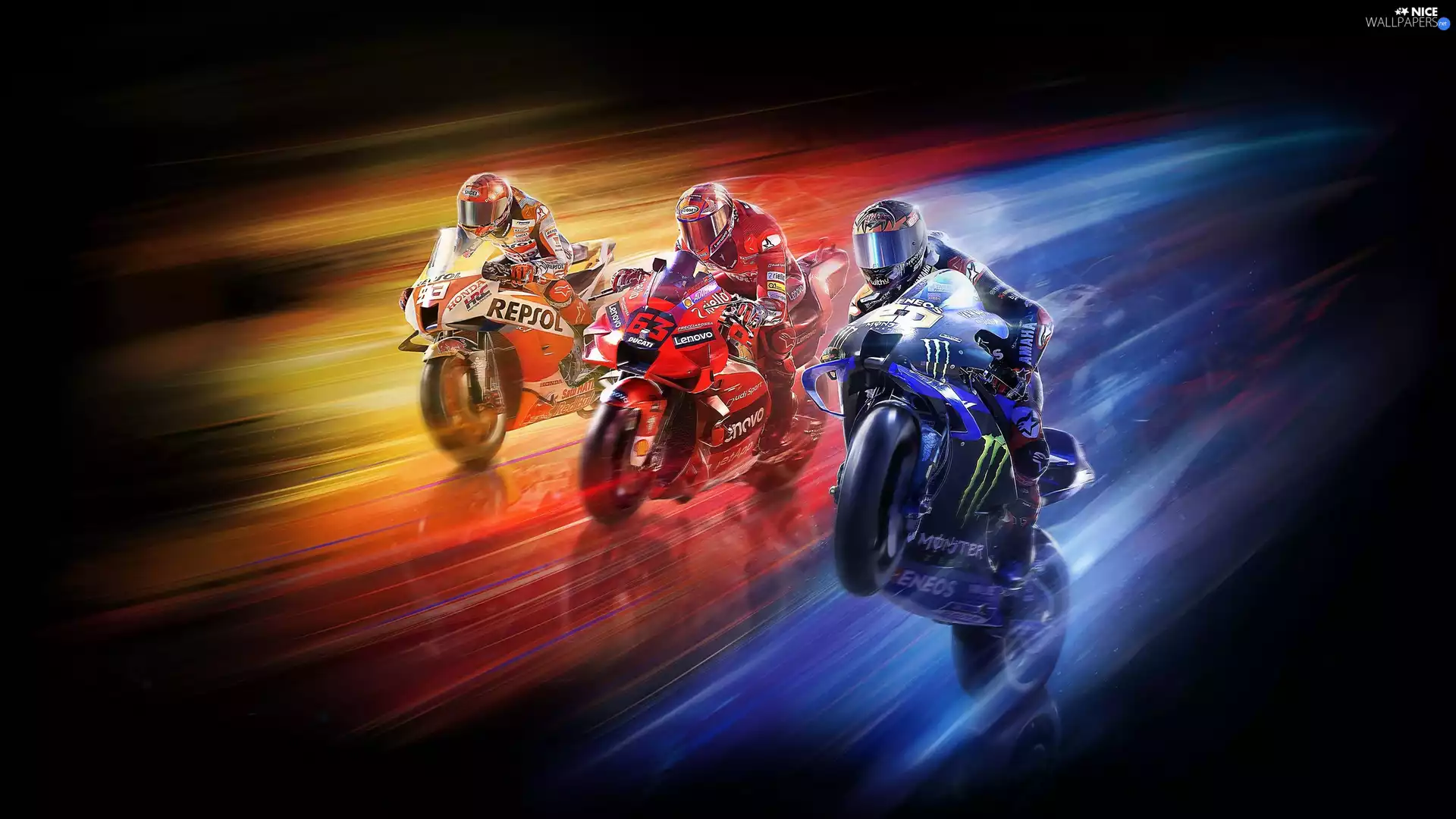 MotoGP, game, Motorcycles, Honda, motion, speed, Yamaha, motorcyclists, Ducati