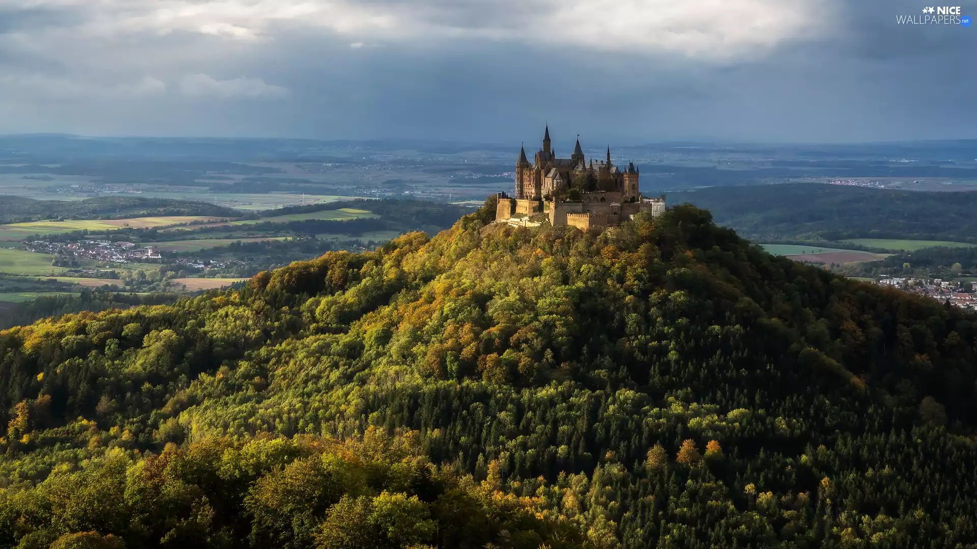 trees, viewes, Germany, woods, Baden-Württemberg, Hohenzollern Castle, Hohenzollern Mountain, The Hills