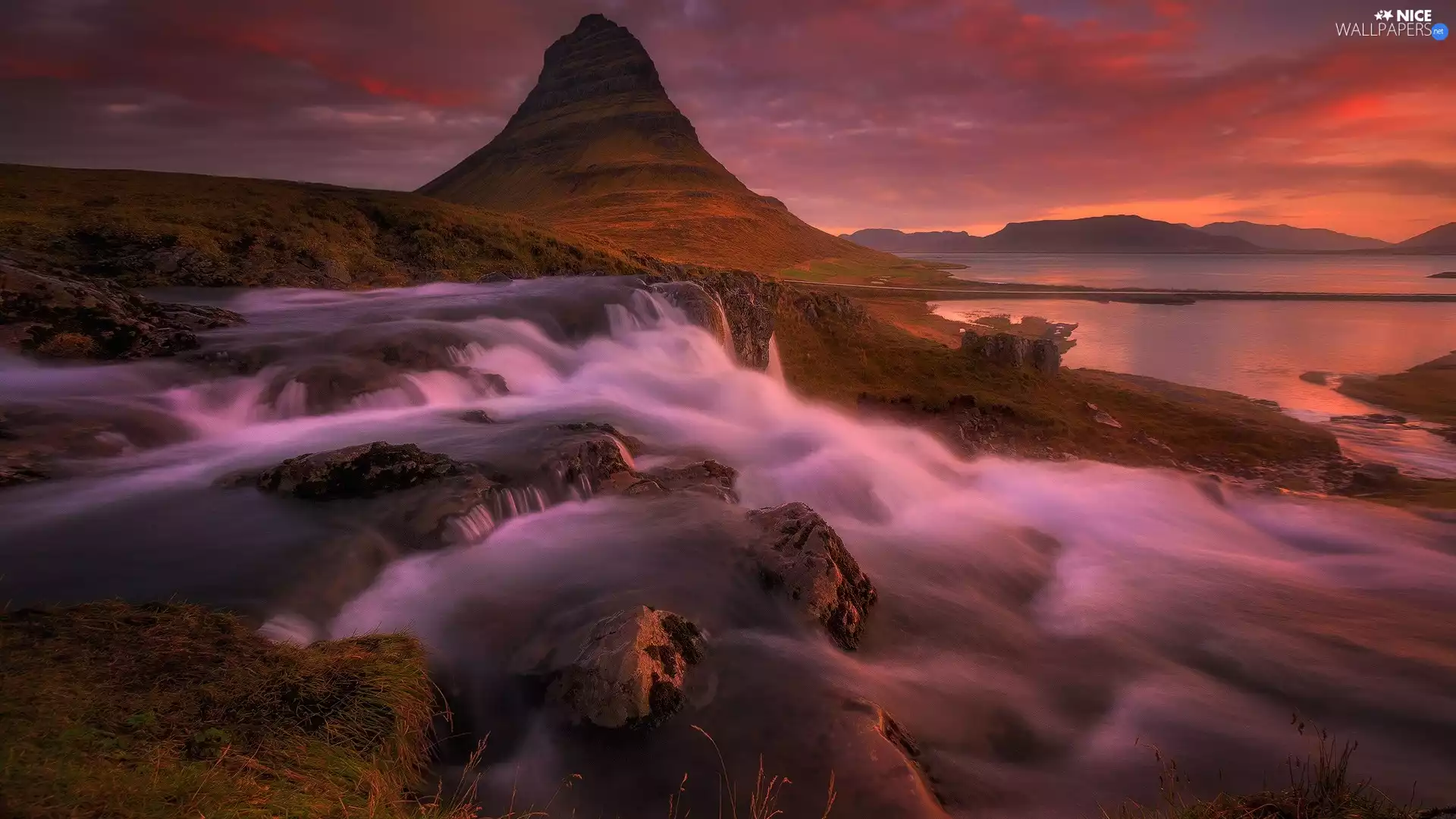 Stones, VEGETATION, Kirkjufell Mountain, waterfall, iceland