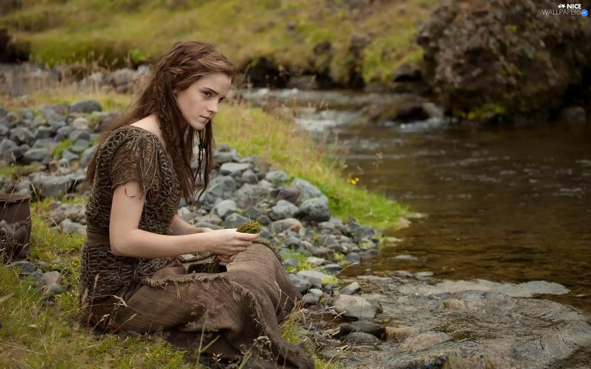 stream, Stones, girl, mountainous, very sensible