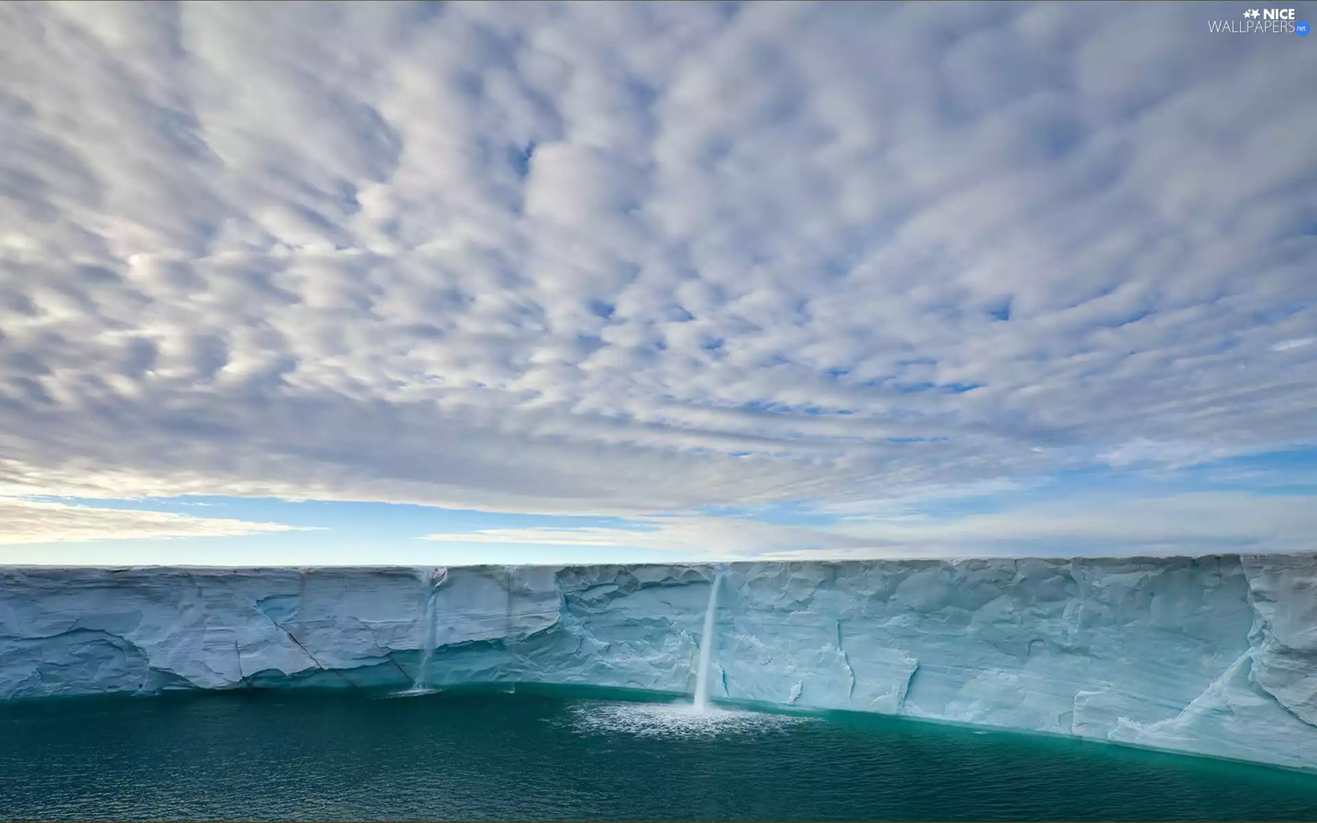 clouds, Ice, water, mountains