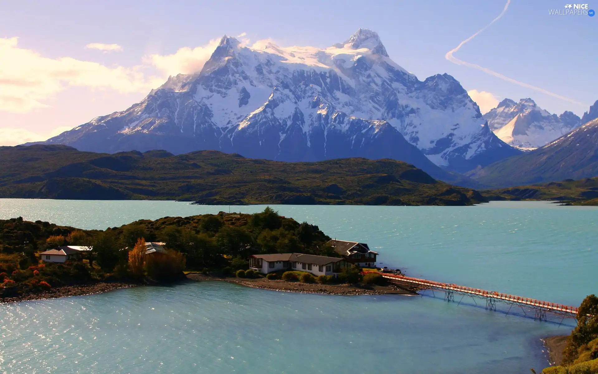 Mountains, lake, Island