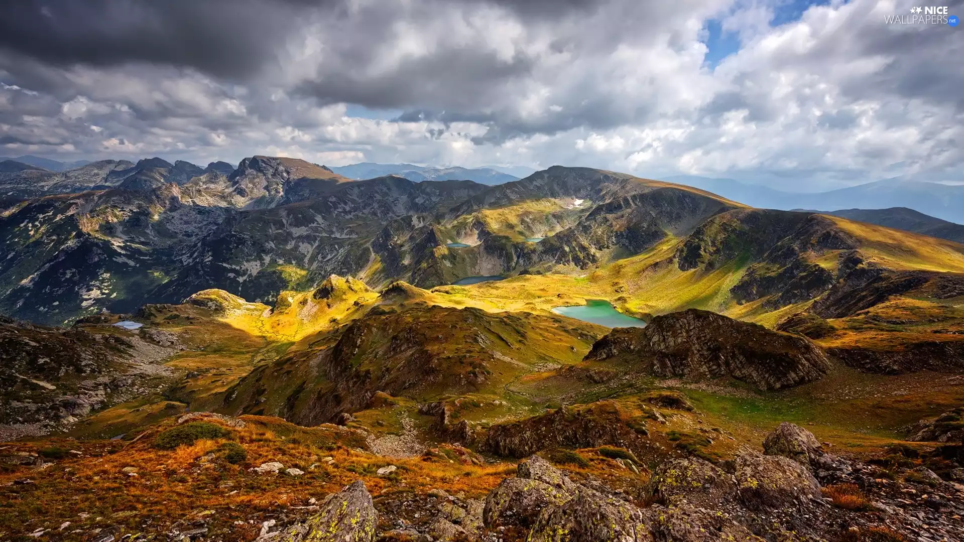 Rila Mountains, lakes, clouds, Bulgaria