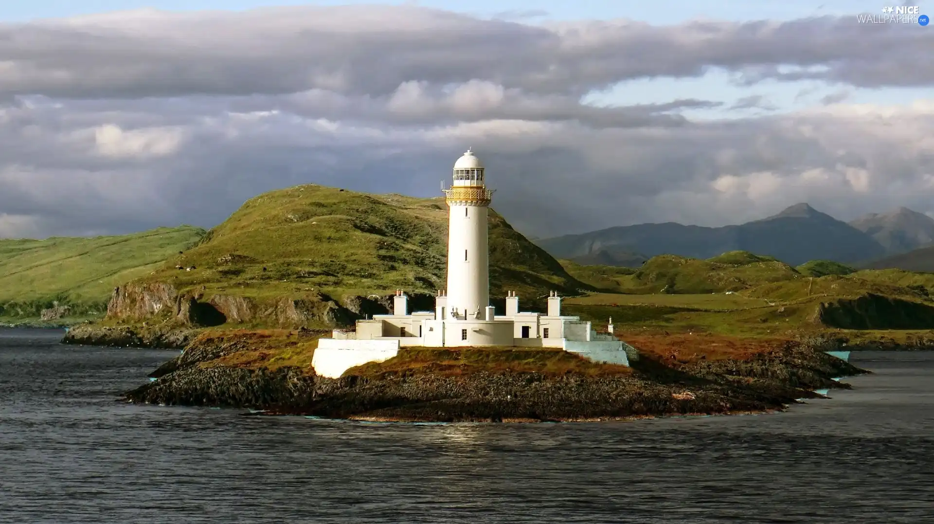 Lighthouse, sea, Mountains, maritime