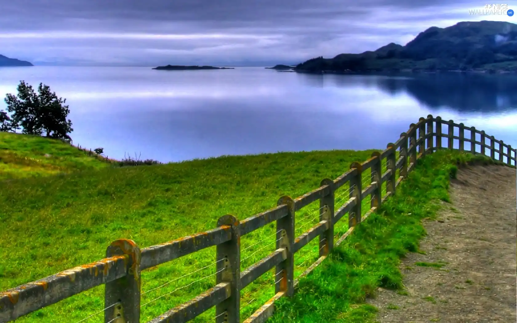 Meadow, lake, Mountains, Hurdle