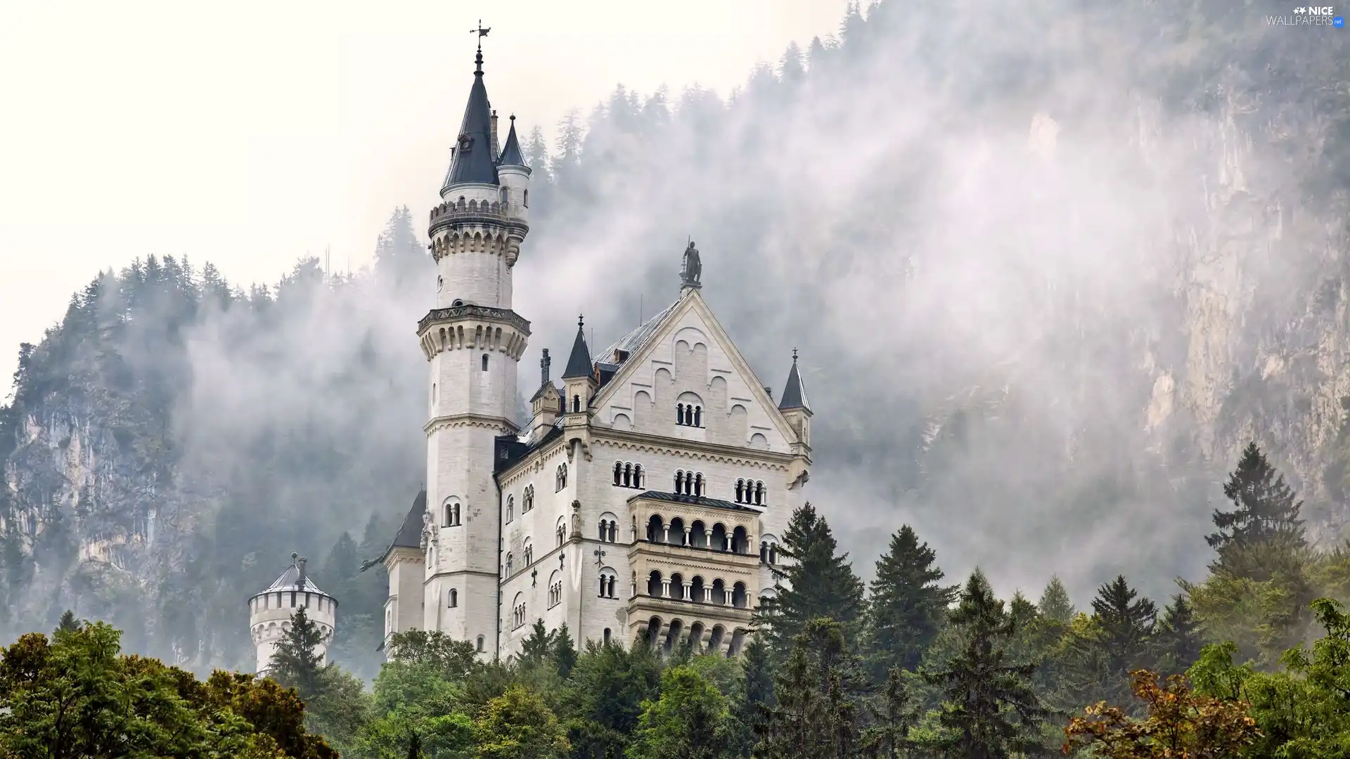 clouds, Neuschwanstein Castle, Mountains