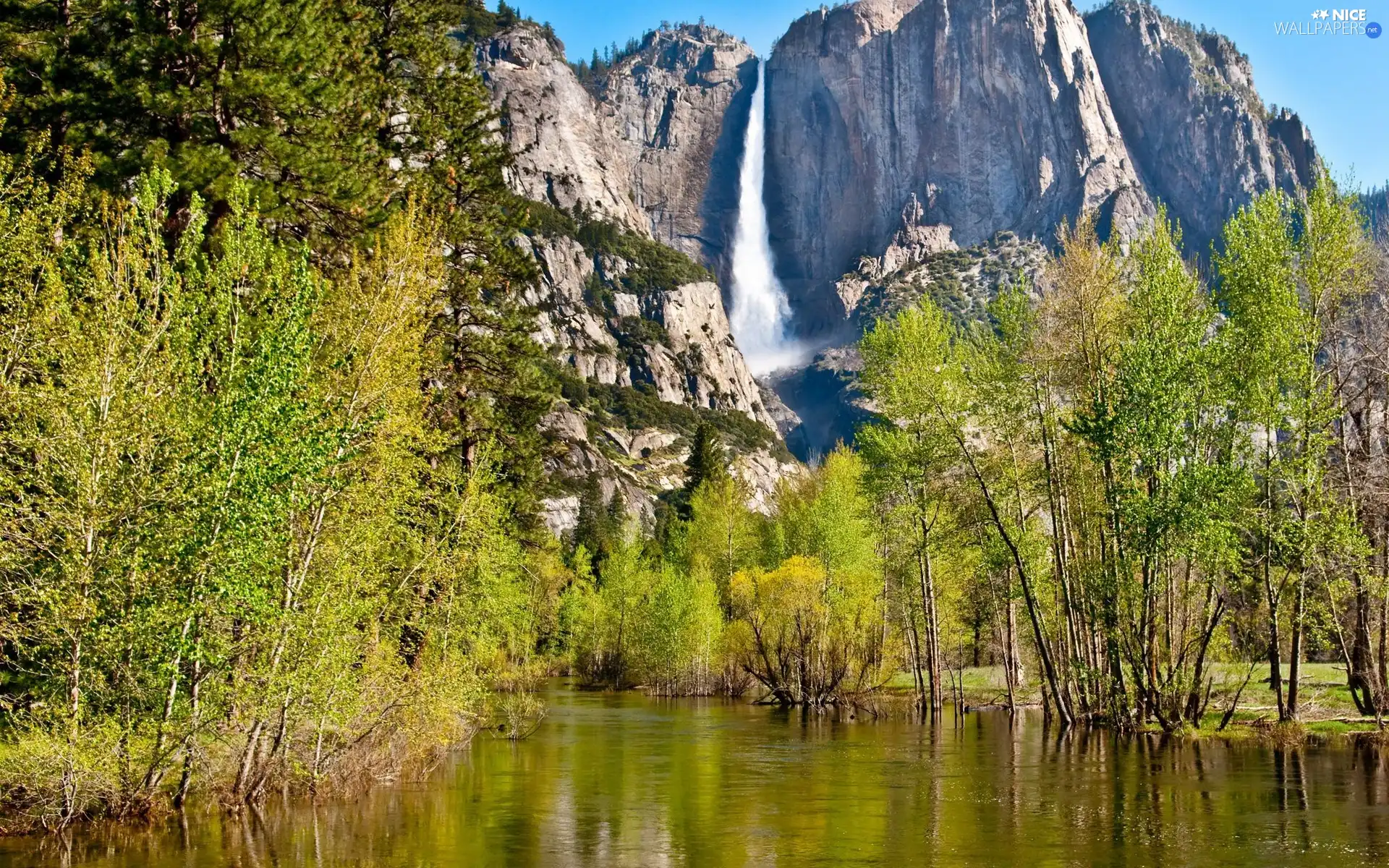 River, viewes, Mountains, trees