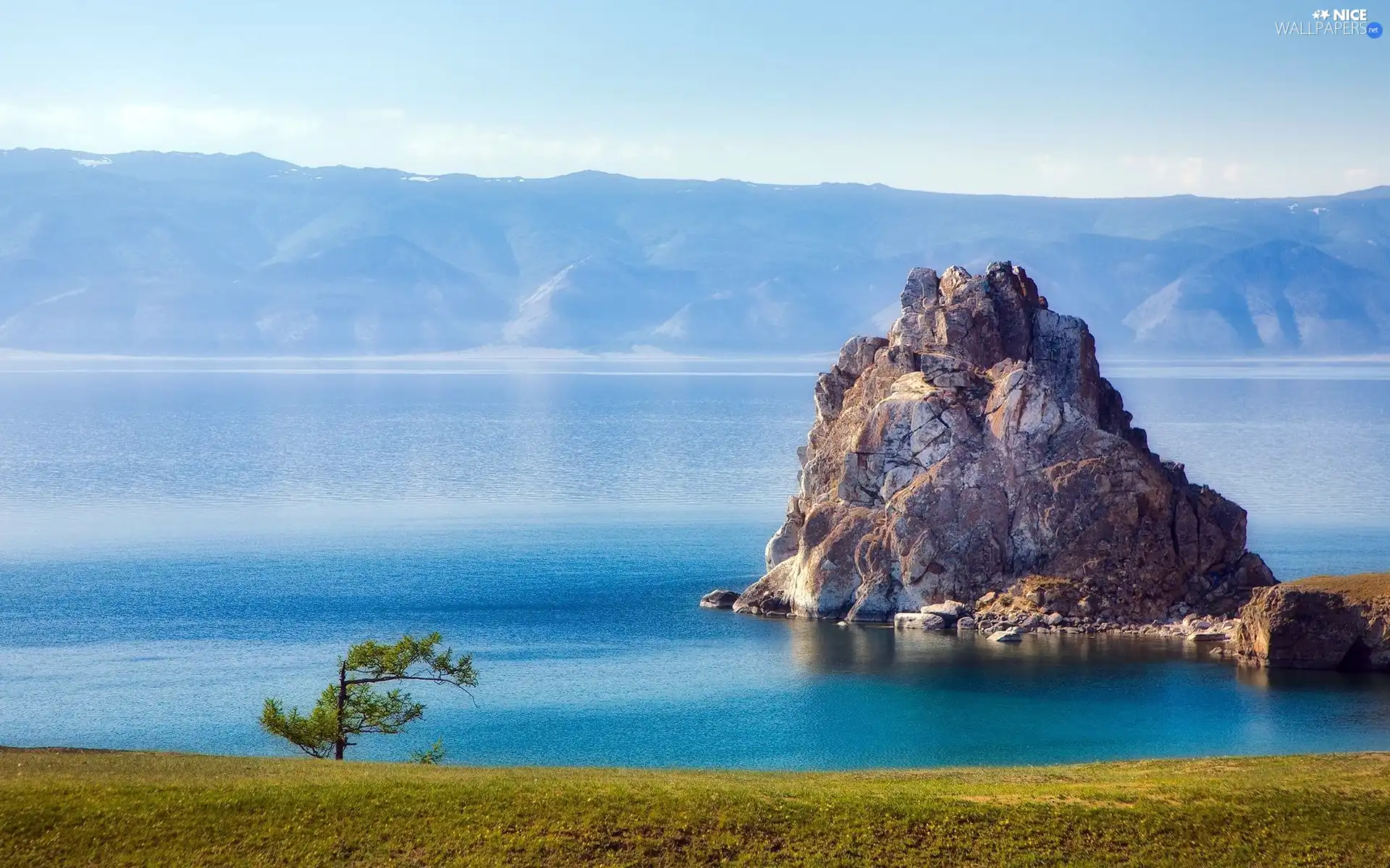 Mountains, lake, rocks