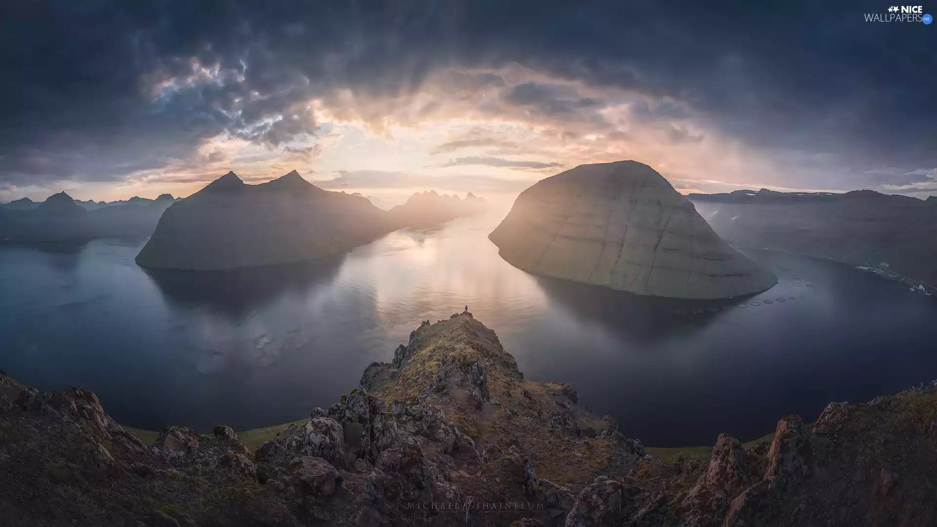 sea, Fog, rocks, Mountains