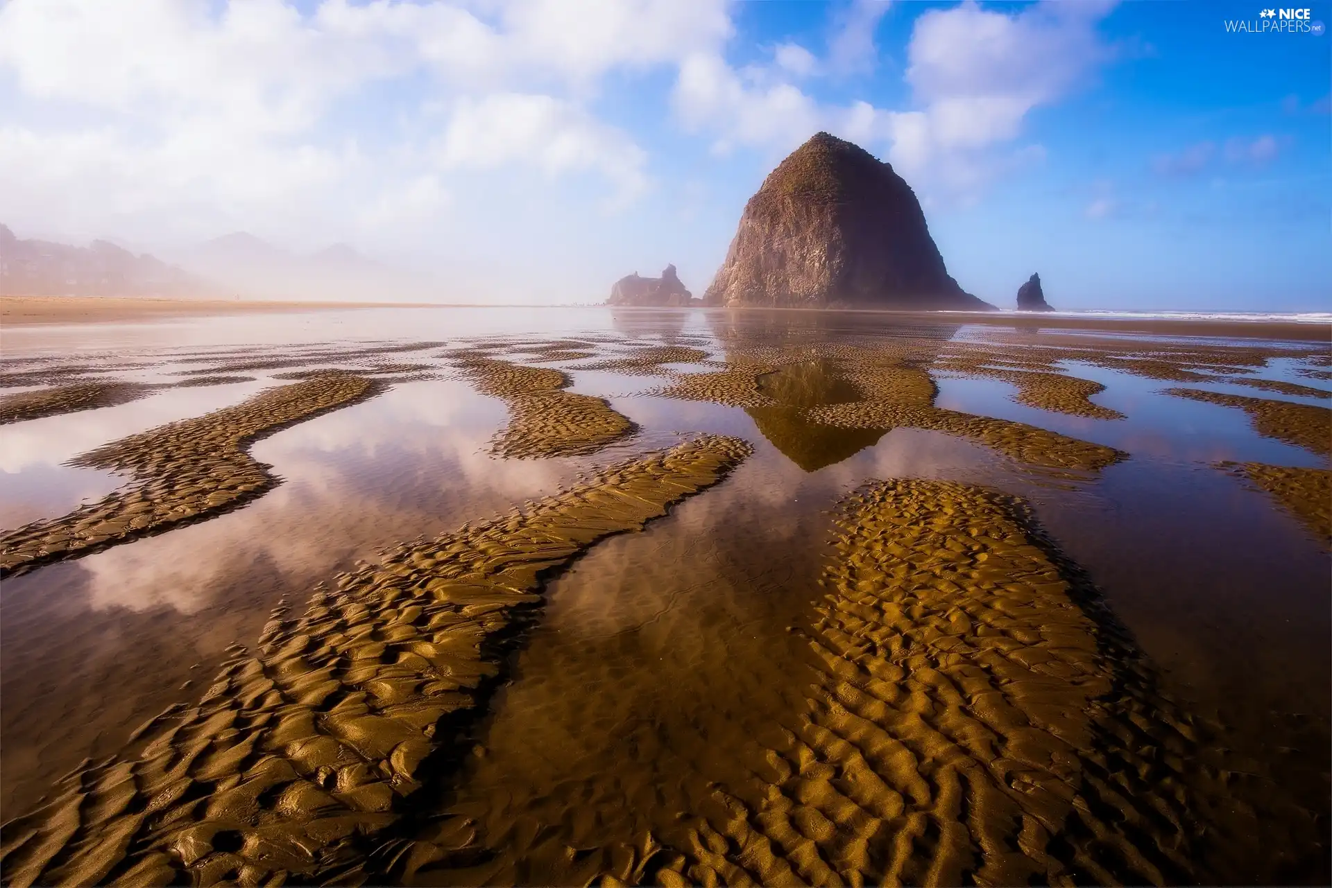 sea, Rocks, Sand, mountains