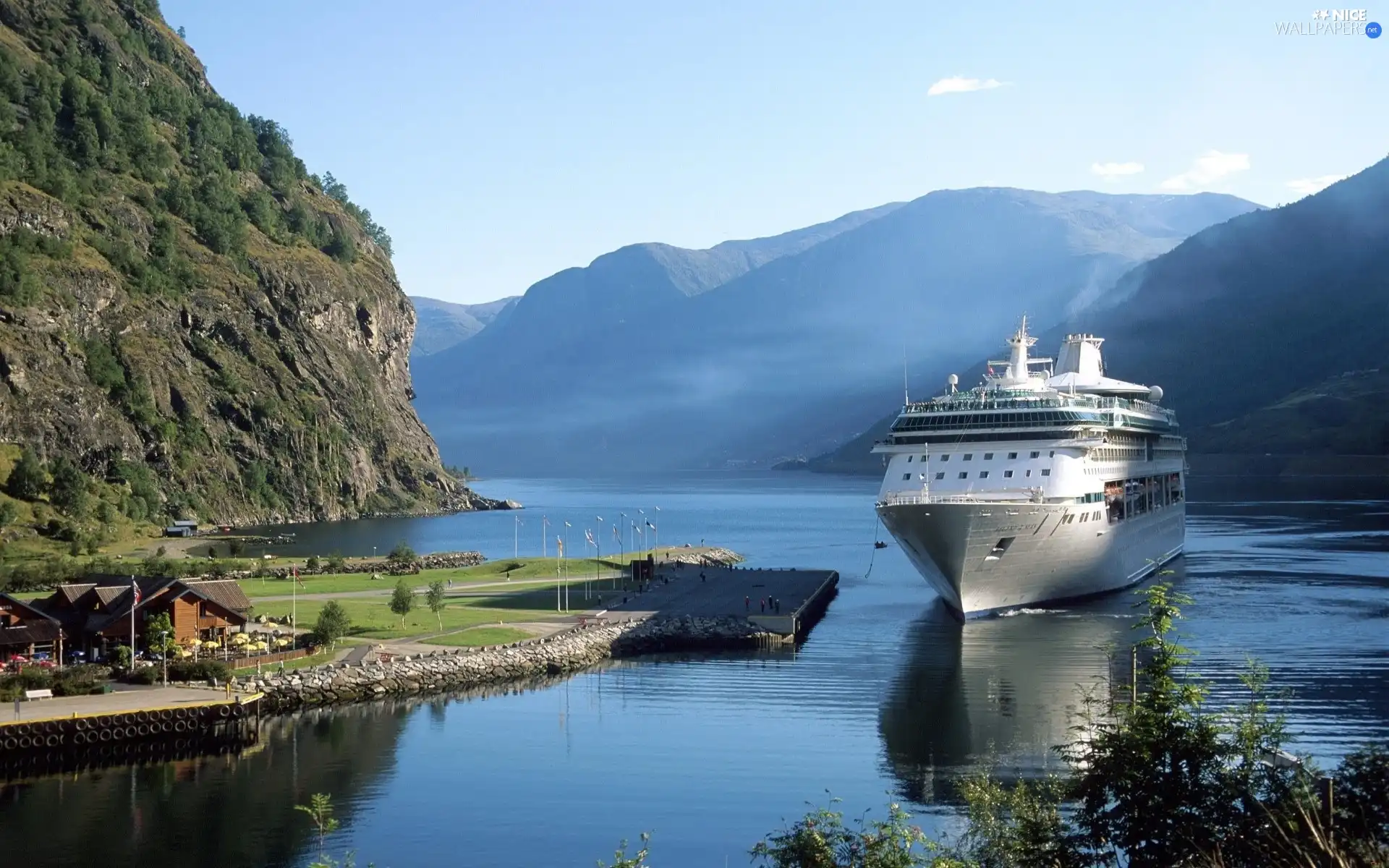 Ship, Gulf, Mountains, passenger