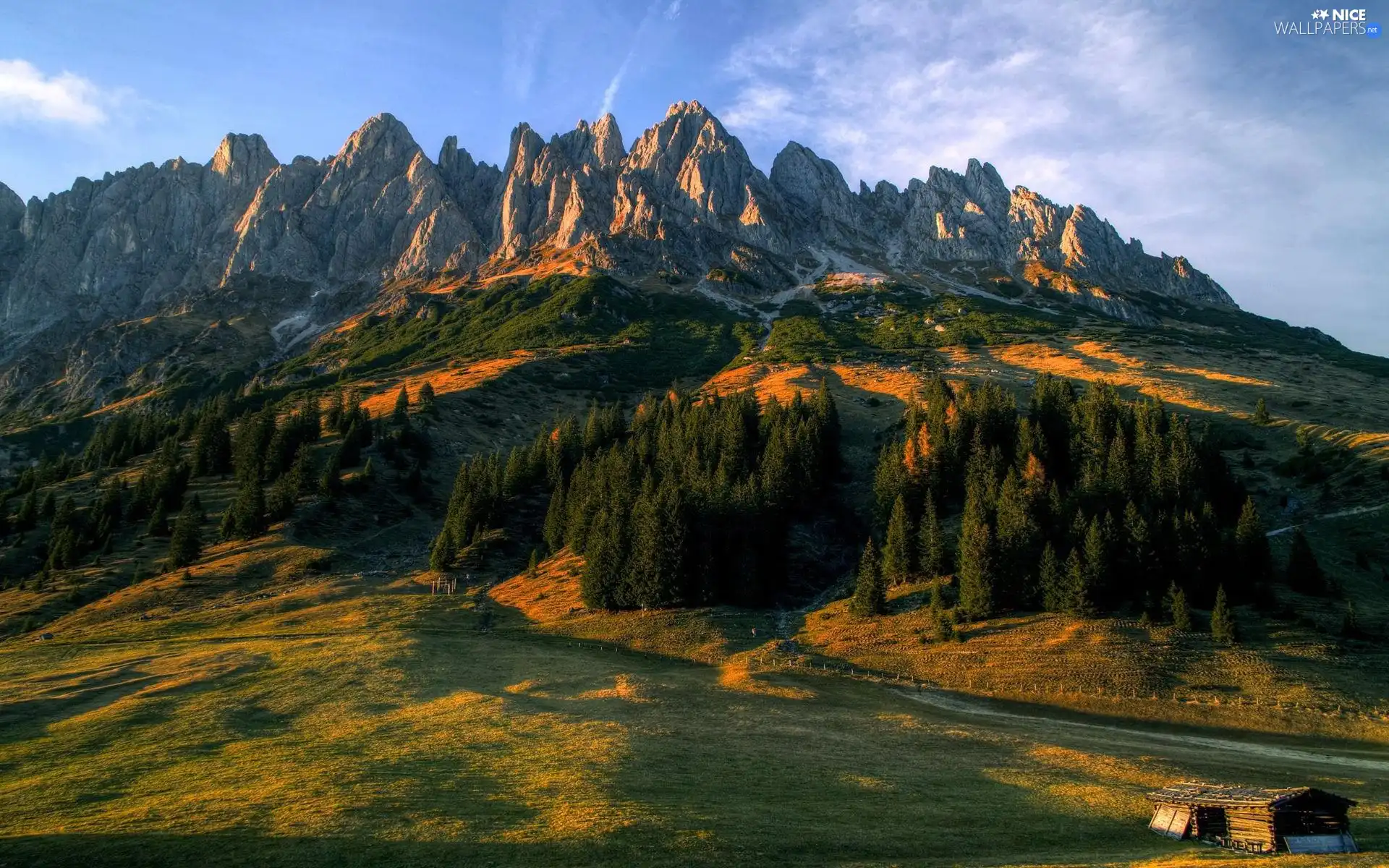 slope, peaks, Mountains, grass