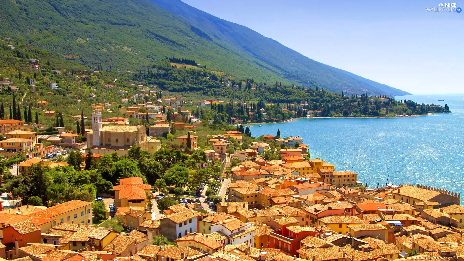 Town, sea, Italy, Mountains