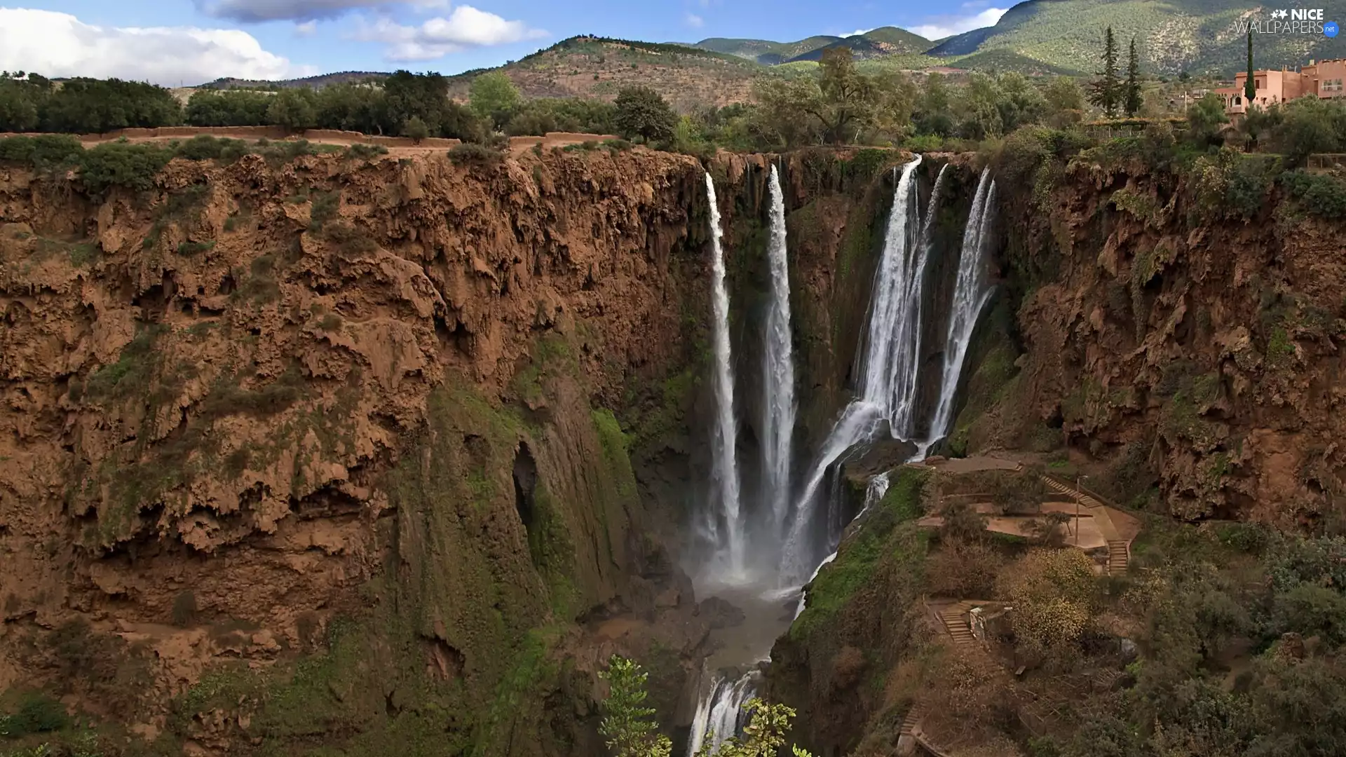 Mountains, waterfall