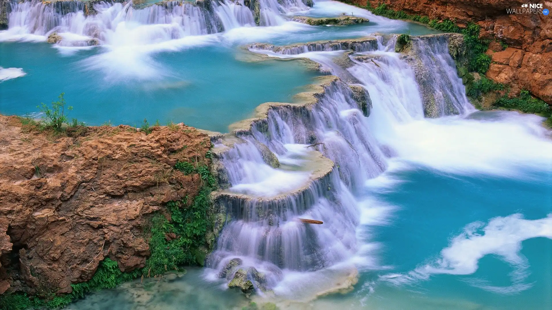 Mountains, River, waterfalls