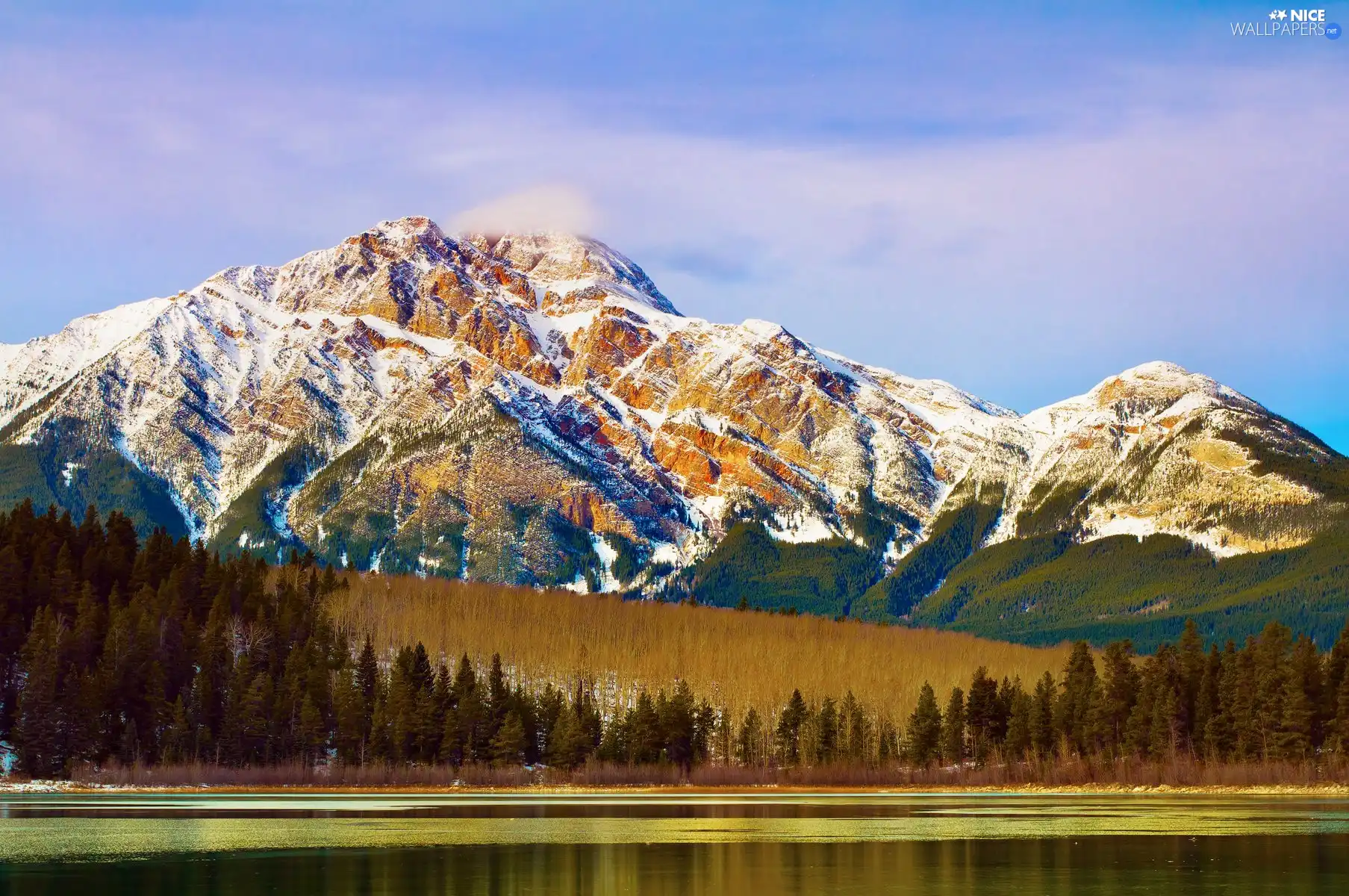 Mountains, lake, woods