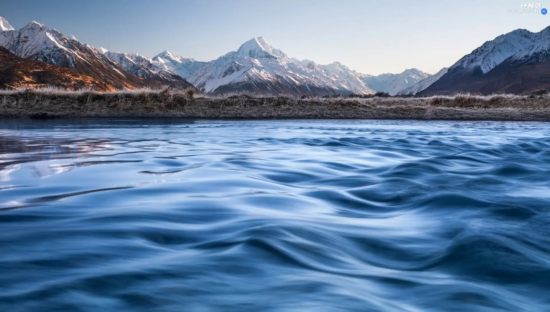 Mountains, New Zeland, water, Snowy, winter