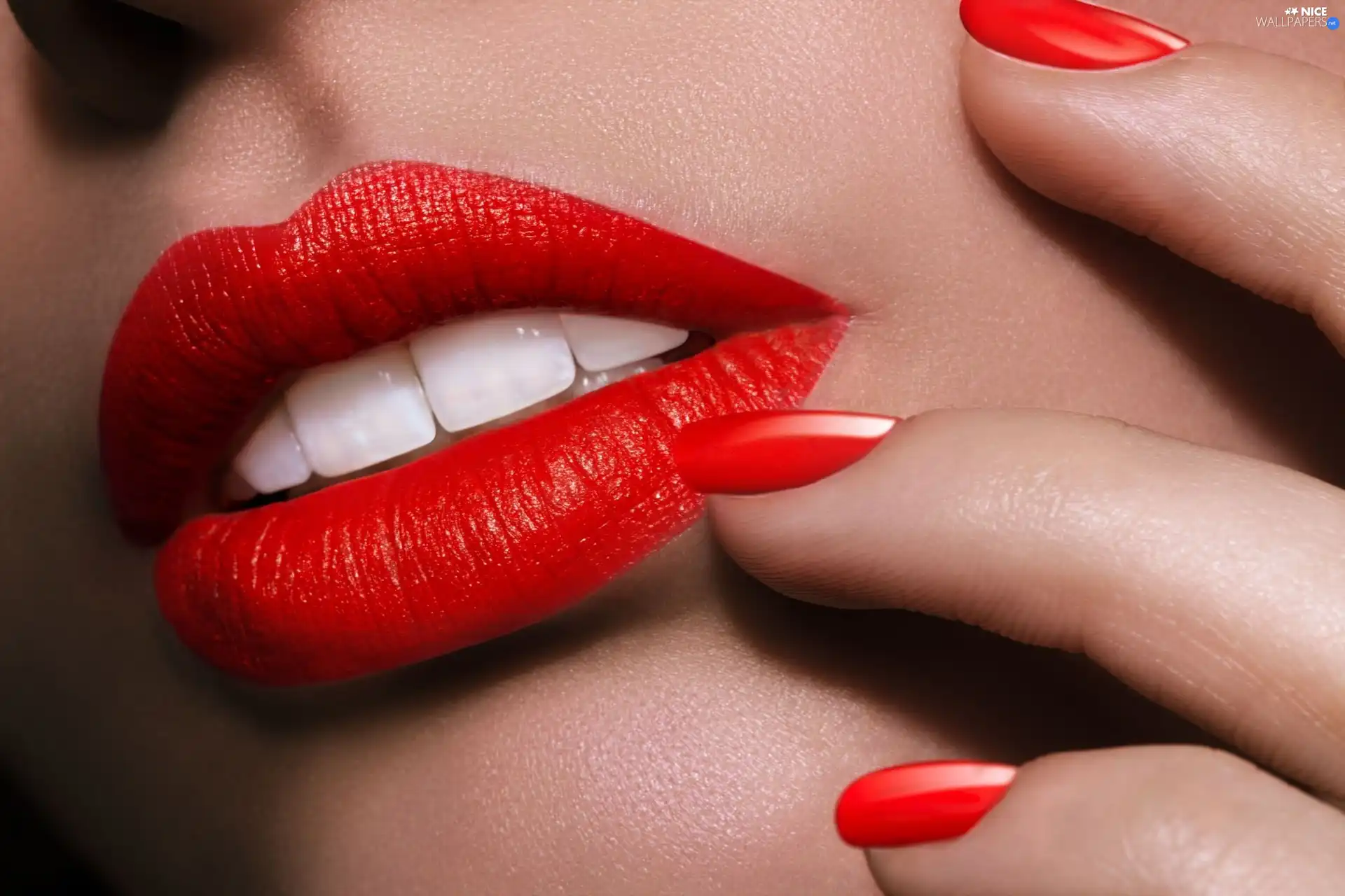 passionate, lips, Nails, Red