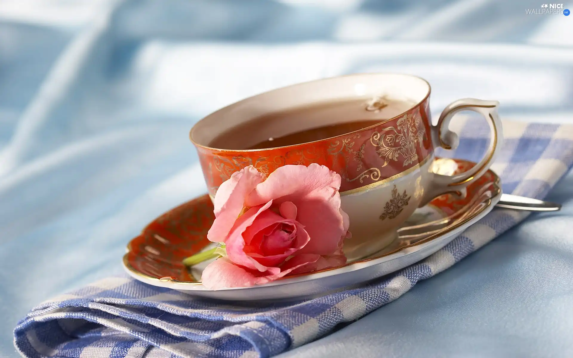 rose, tea, napkin, cup