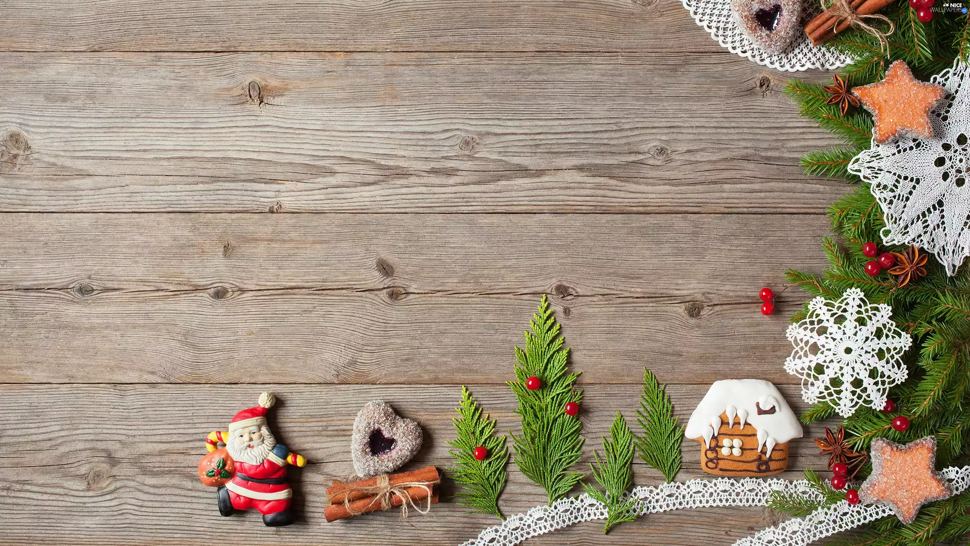 Santa, Christmas, Twigs, Napkins, Cookies, composition