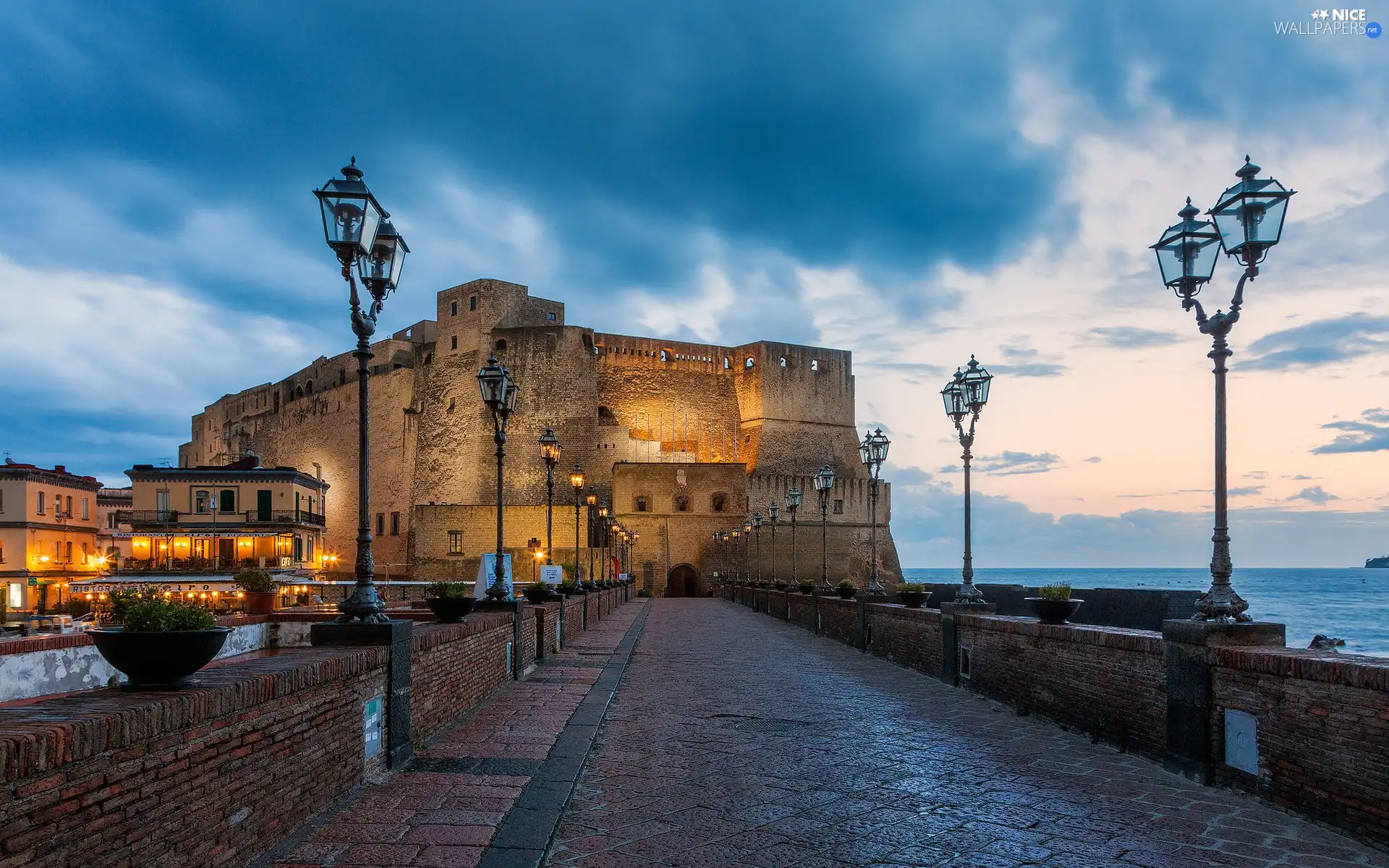 Monument, bridge, Neapol, Italy, Coast, lanterns