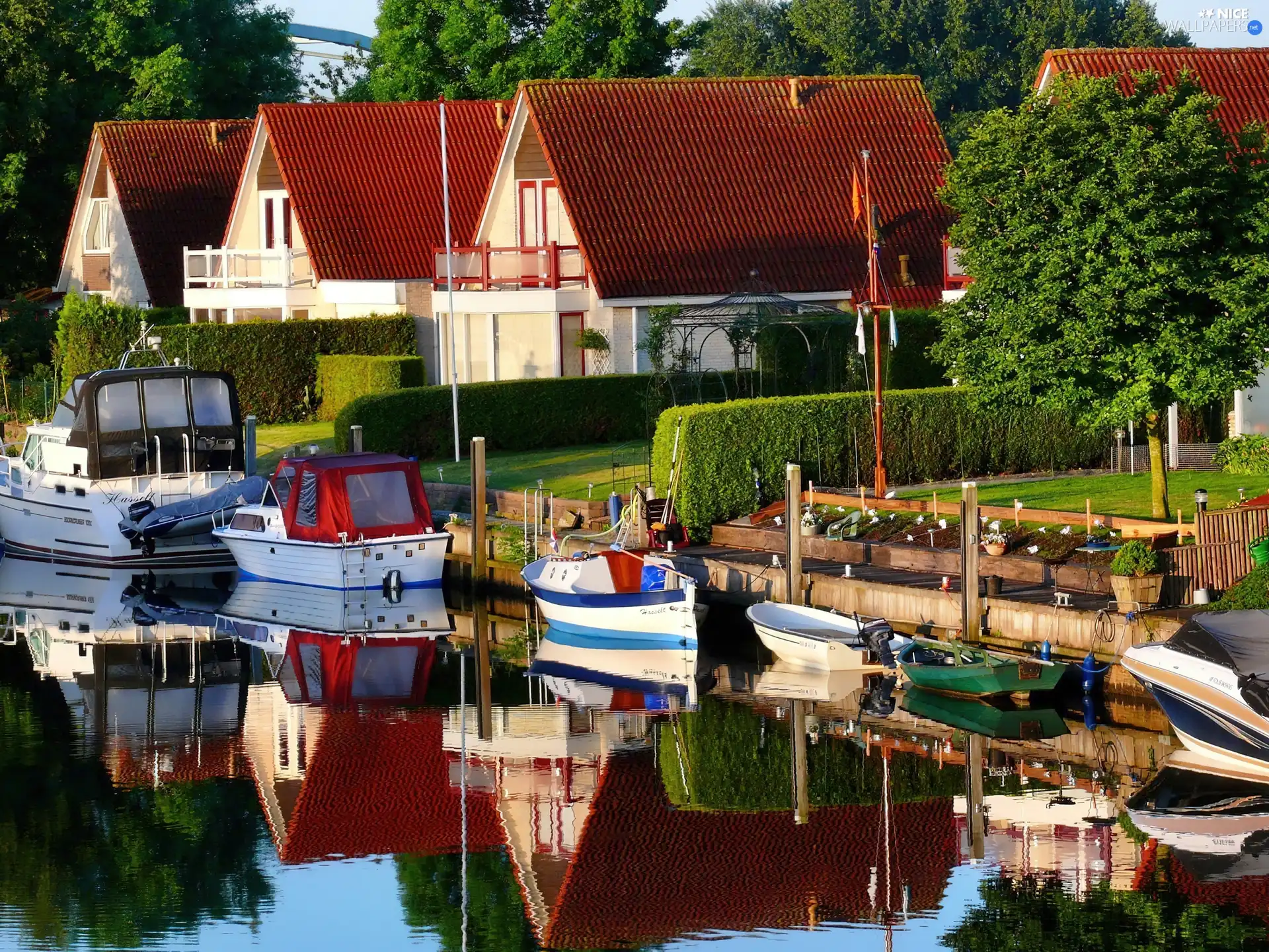 Houses, River, Netherlands, Boats