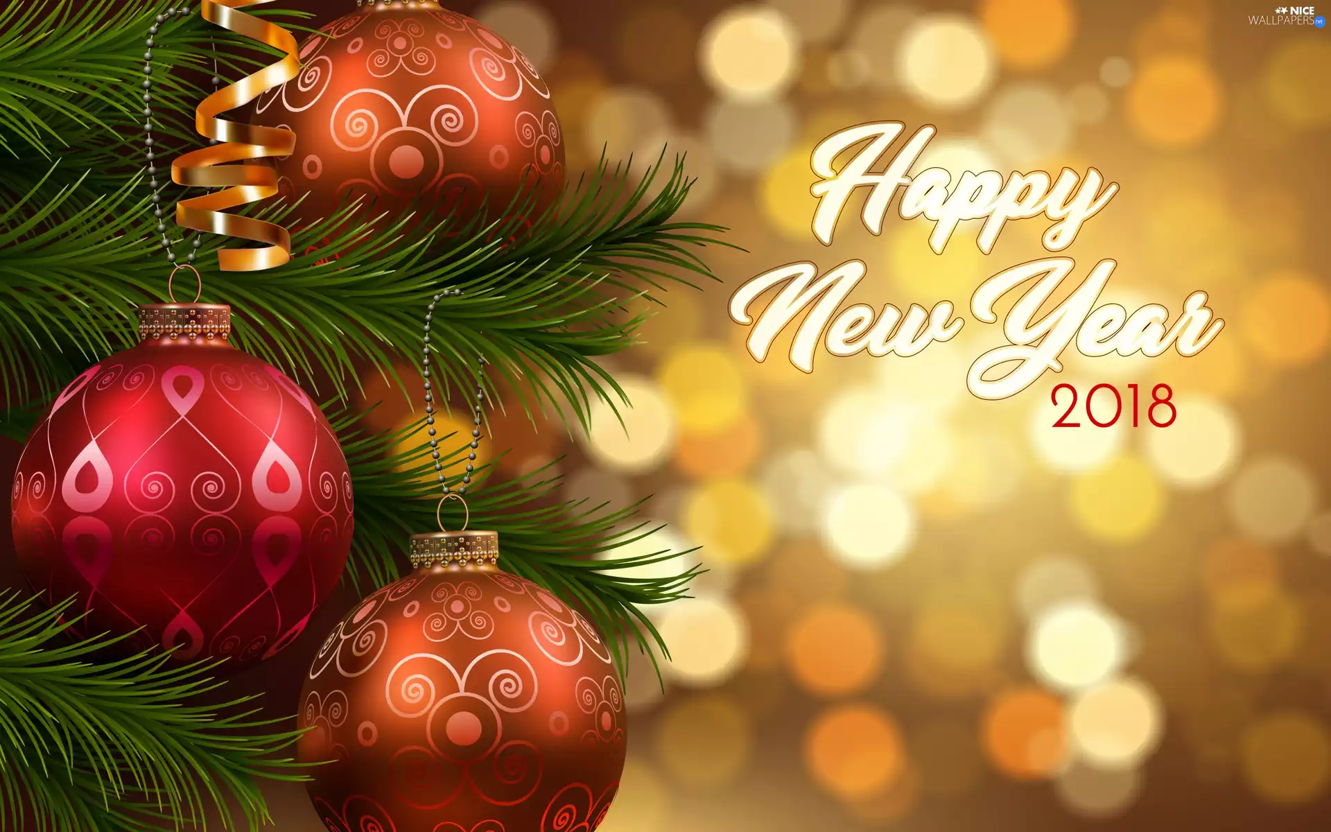 baubles, Twigs, New Year, text, Wishes, Christmas, decoration, Happy New Year 2018