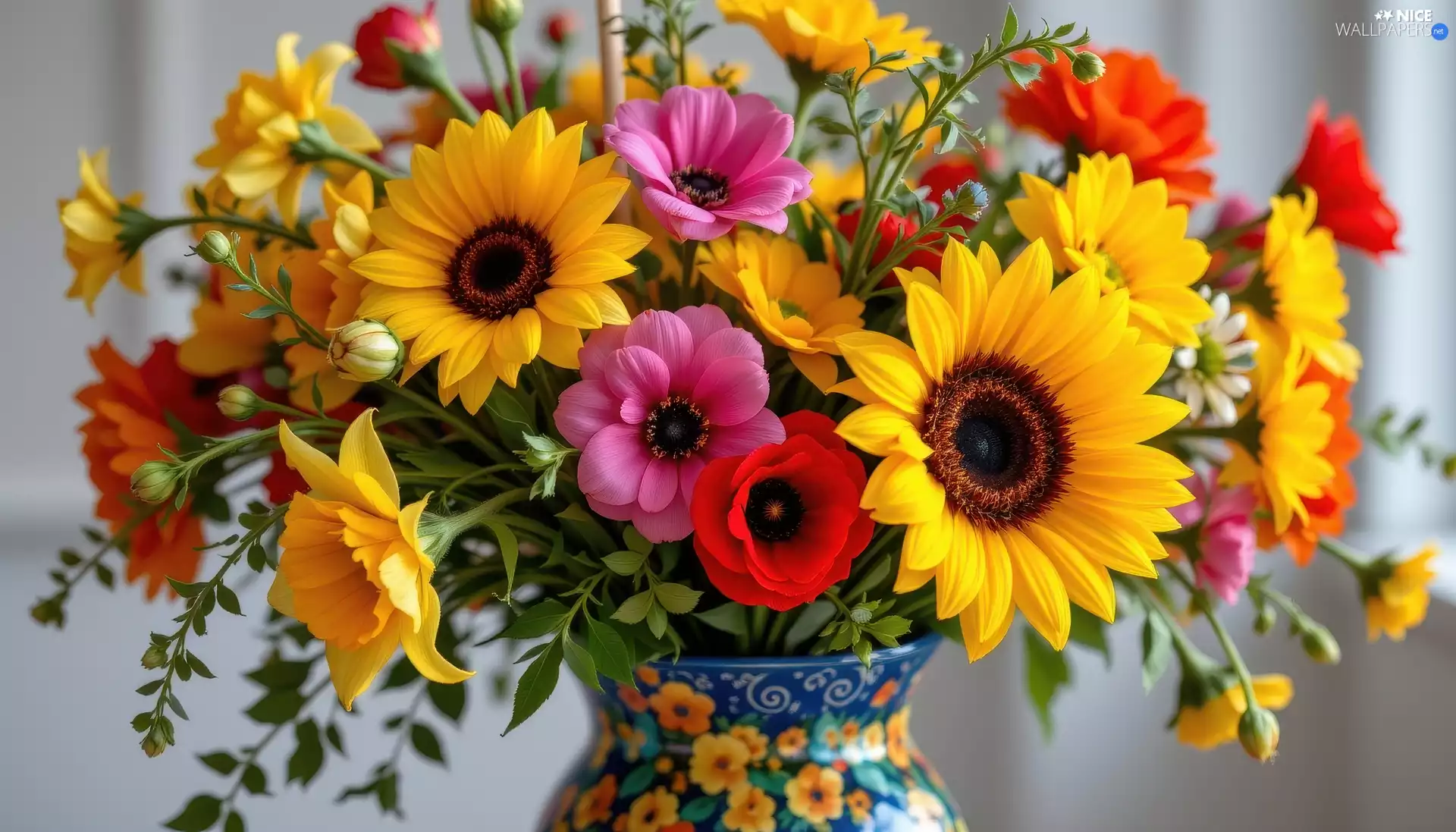 bouquet, Nice sunflowers, Vase, Flowers